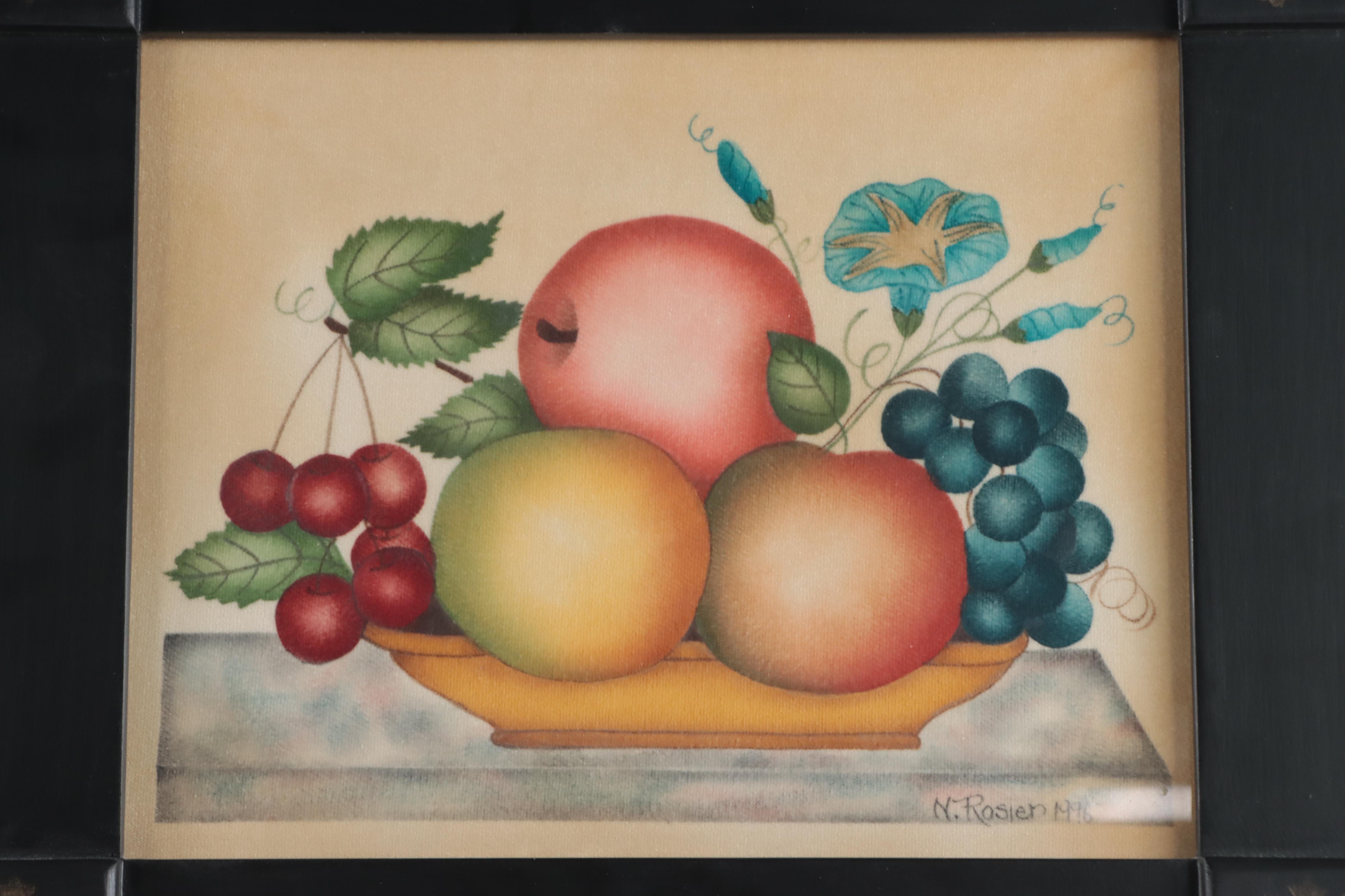 Nancy Rosier Folk Art Theorem Stencil Paintings of Fruit, 1995-1996