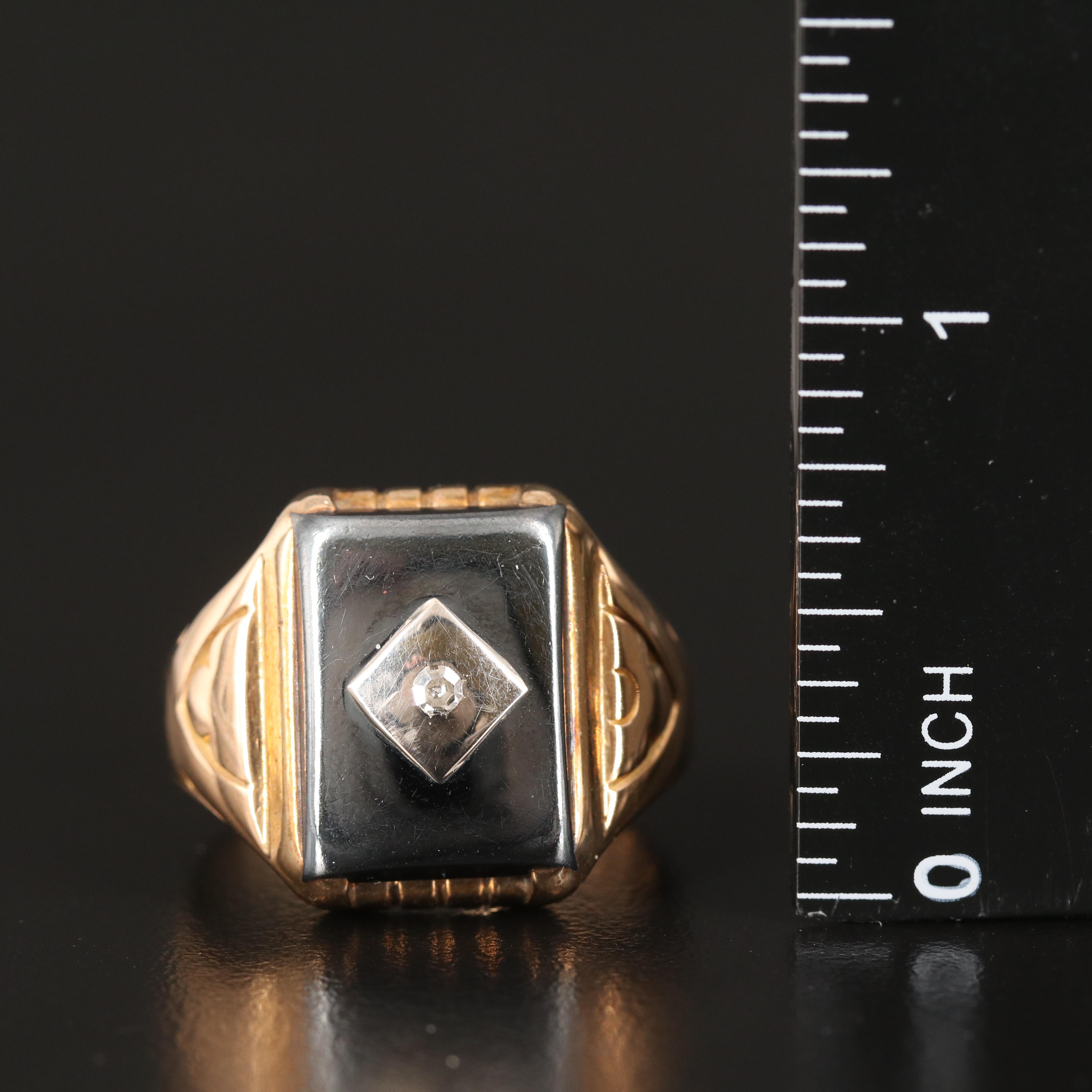Antique 10K Hematite and Diamond Ring