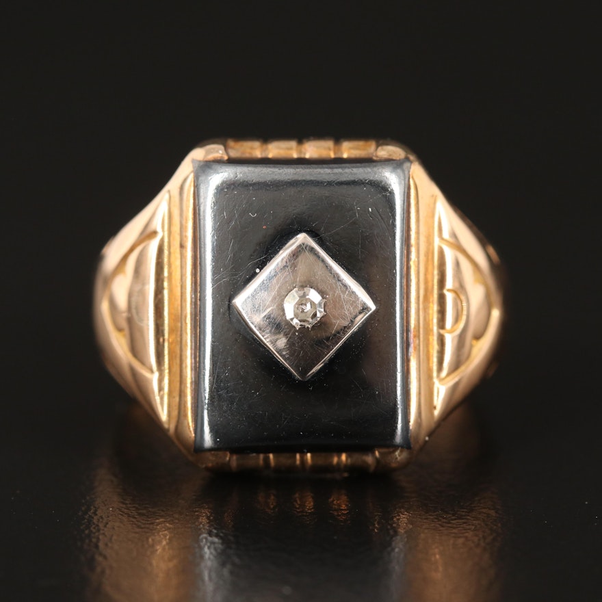 Antique 10K Hematite and Diamond Ring