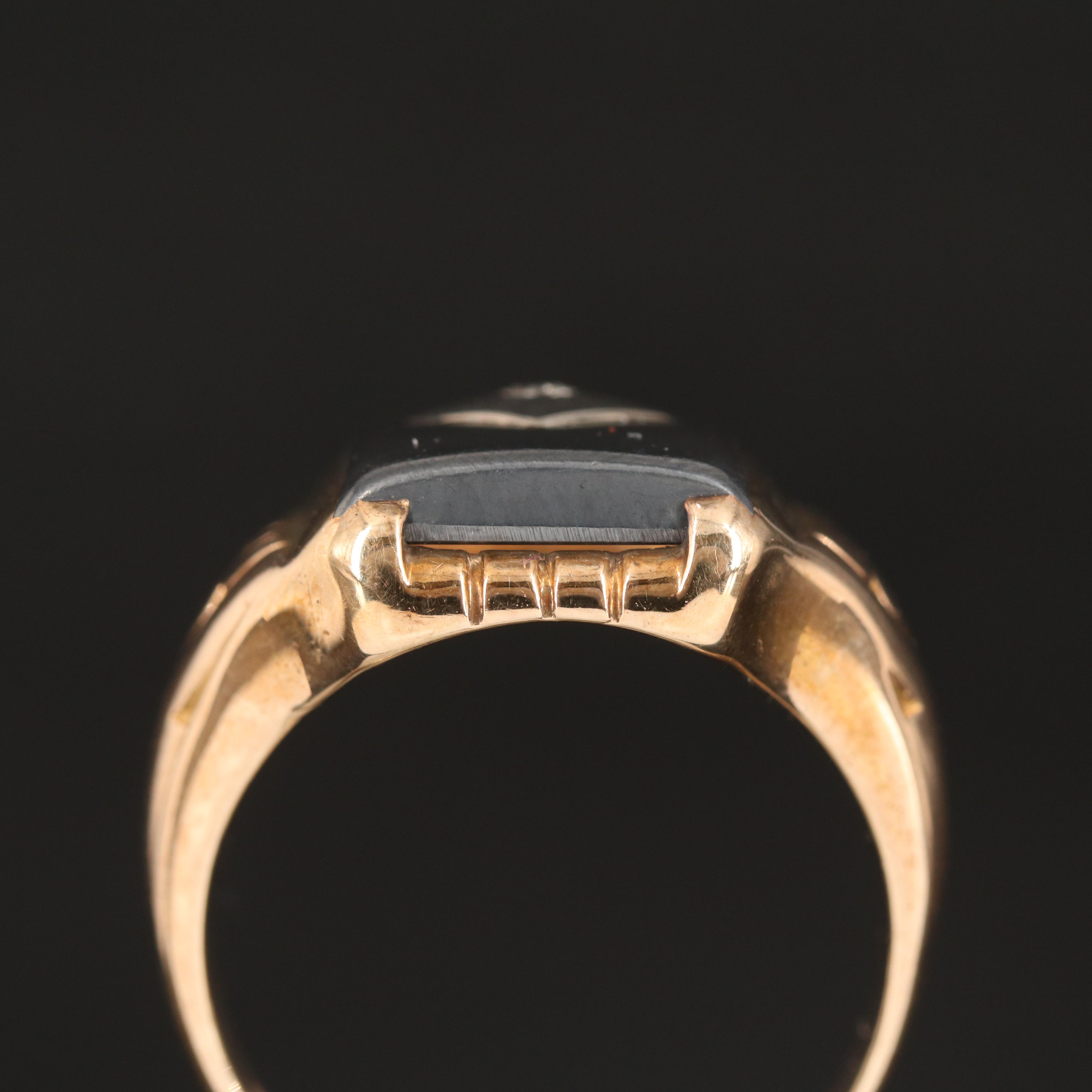 Antique 10K Hematite and Diamond Ring