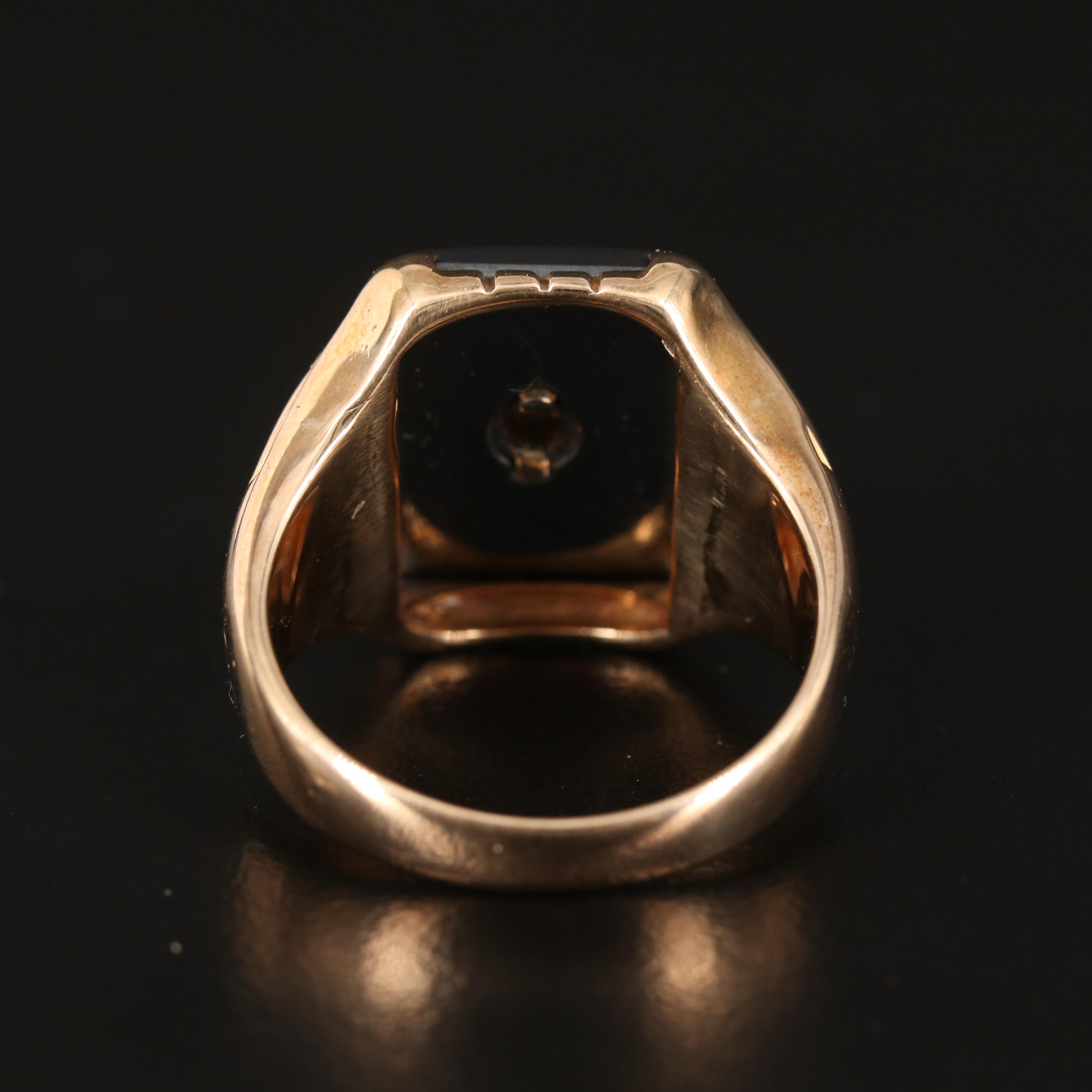 Antique 10K Hematite and Diamond Ring