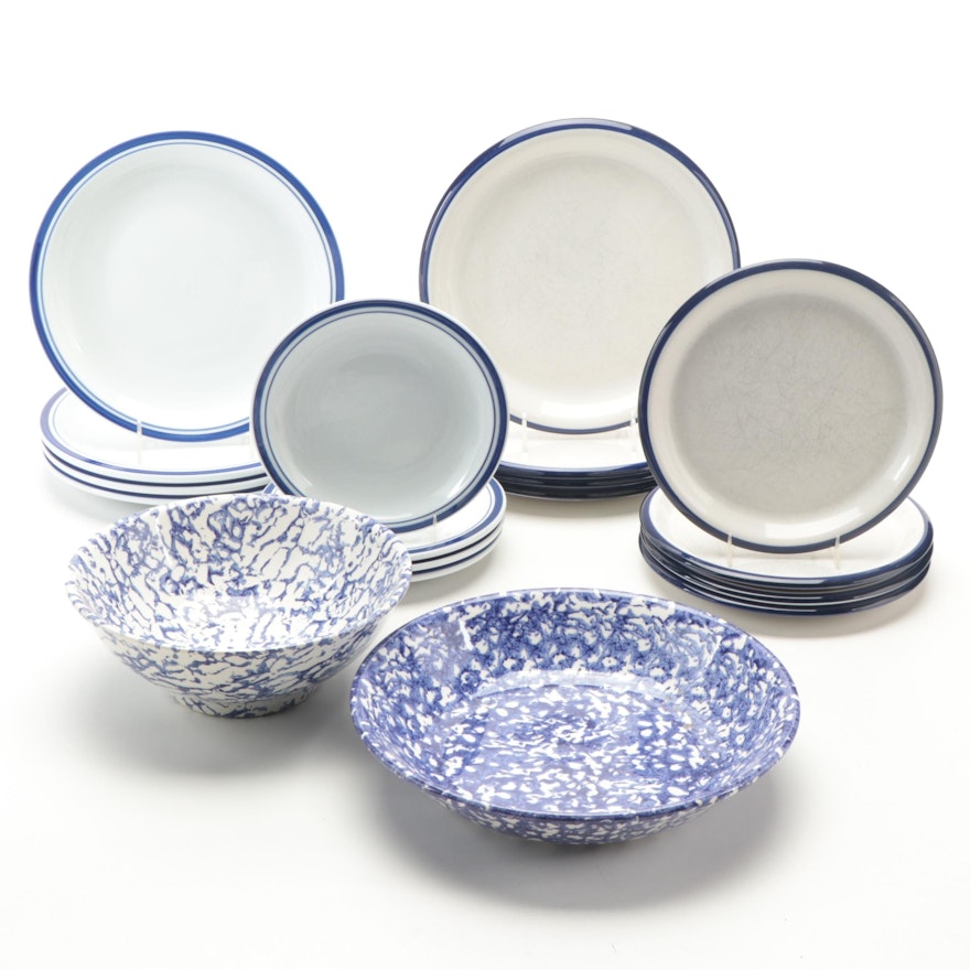 Pottery Barn and Crown Ceramic Plates with Other Splatterware Bowls