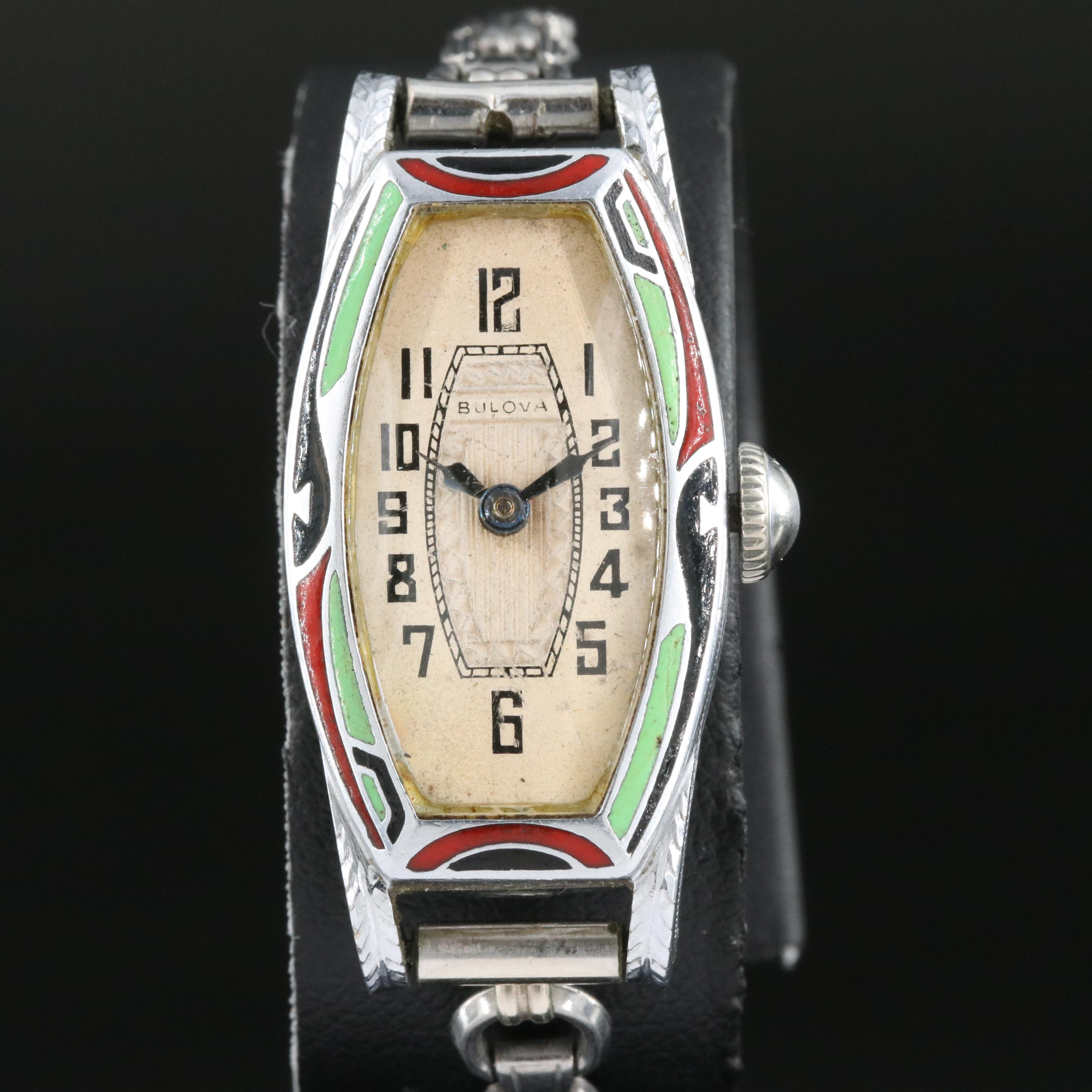 Art Deco Bulova Enamel and Gold-Filled Watch