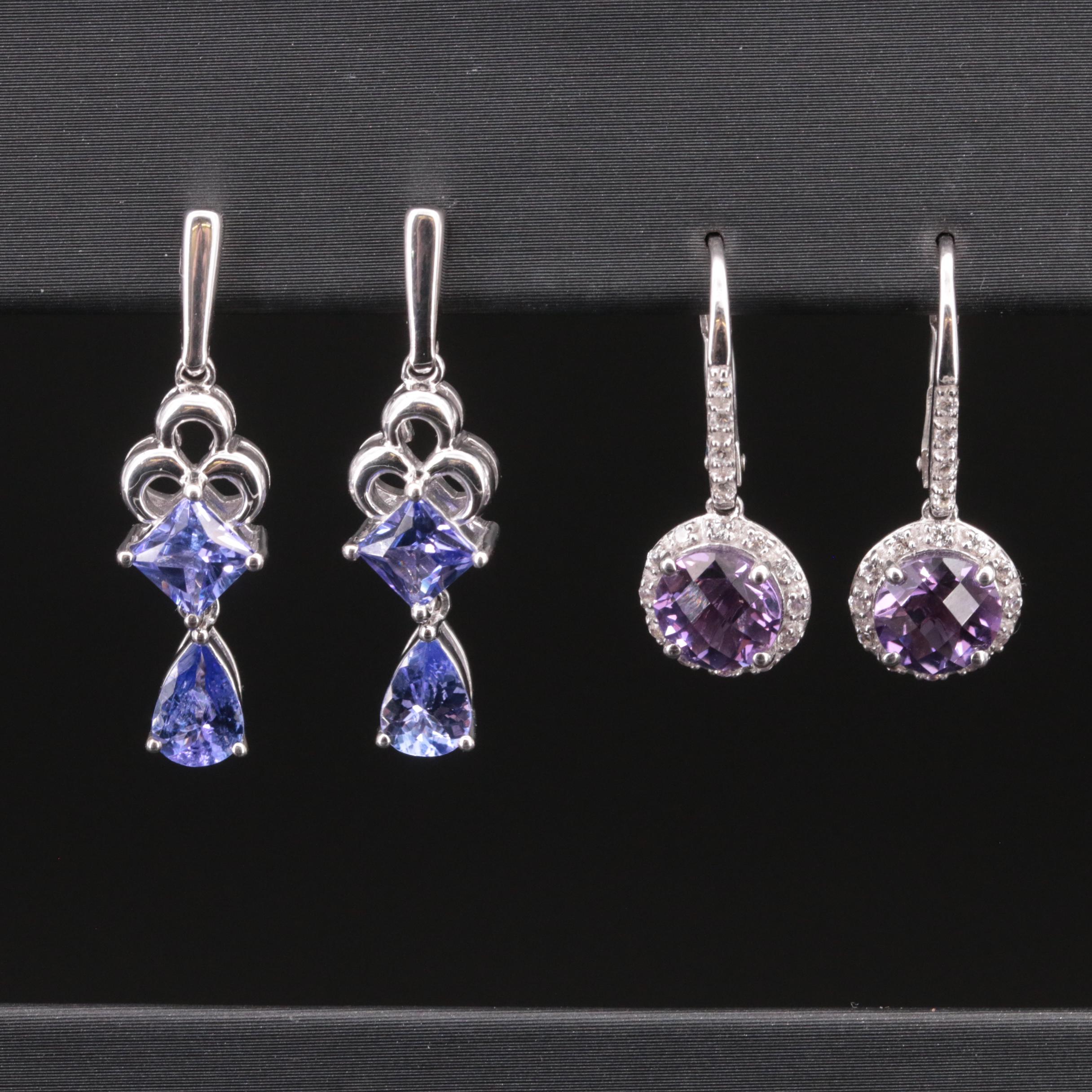 Sterling Tanzanite, Amethyst and Sapphire Earrings