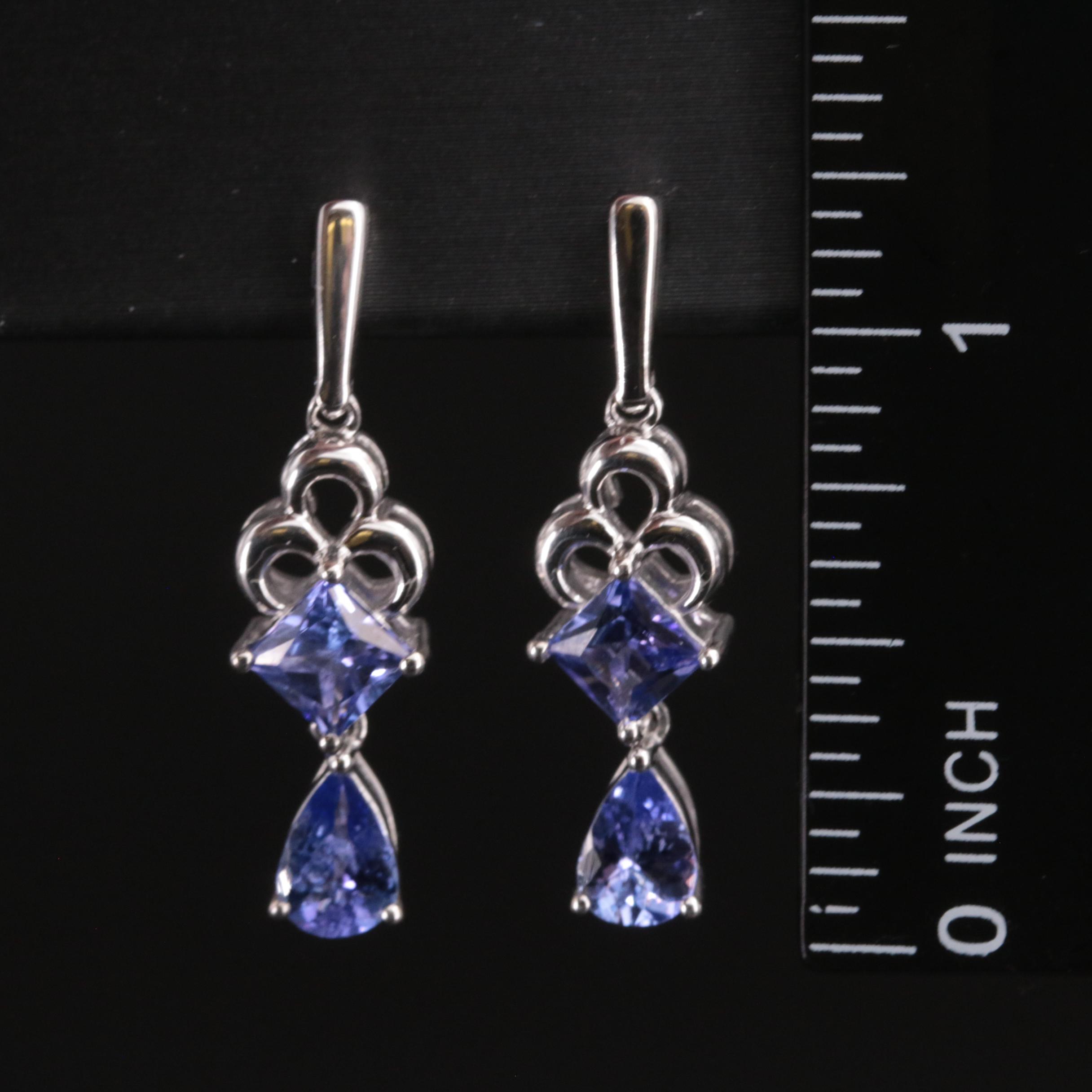 Sterling Tanzanite, Amethyst and Sapphire Earrings