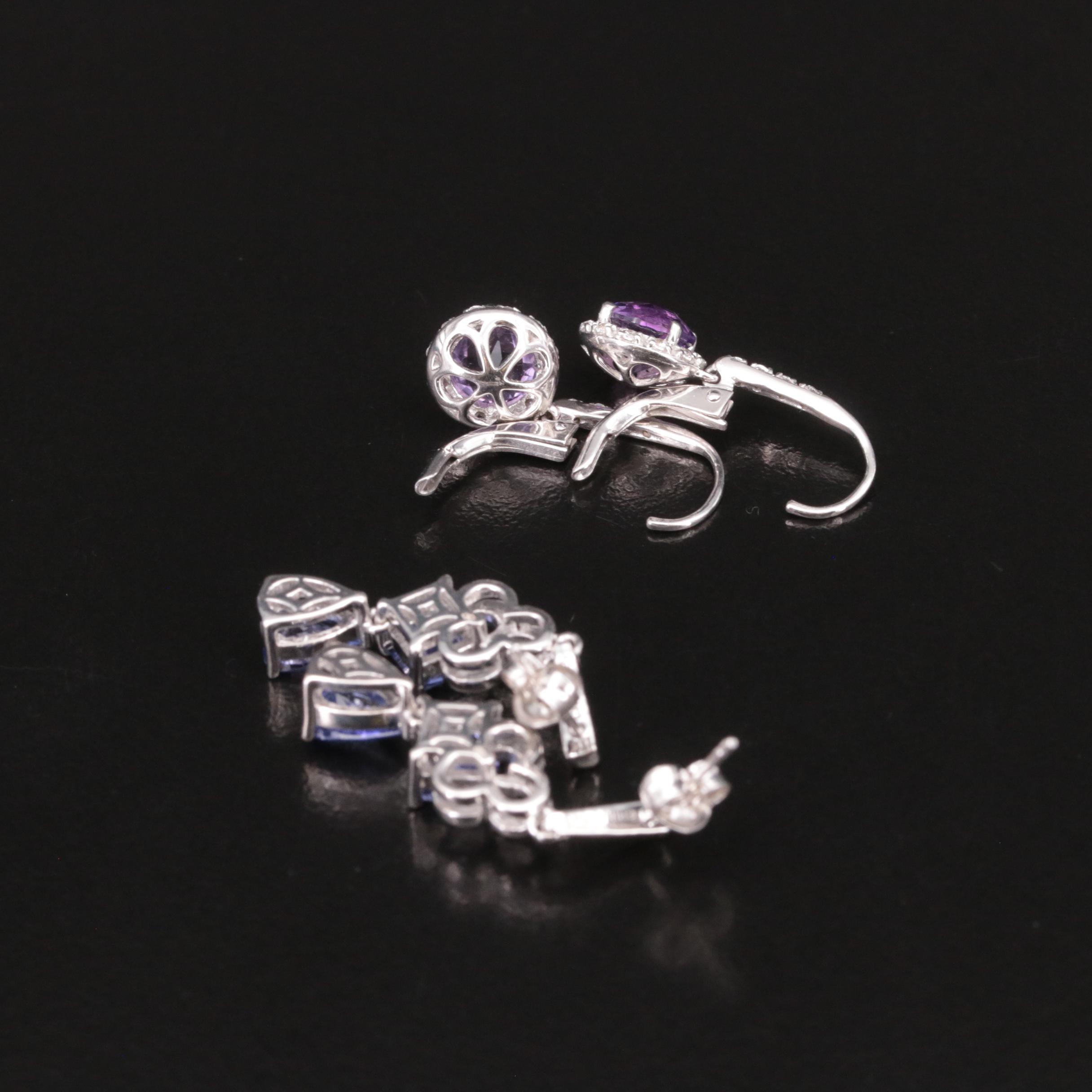 Sterling Tanzanite, Amethyst and Sapphire Earrings