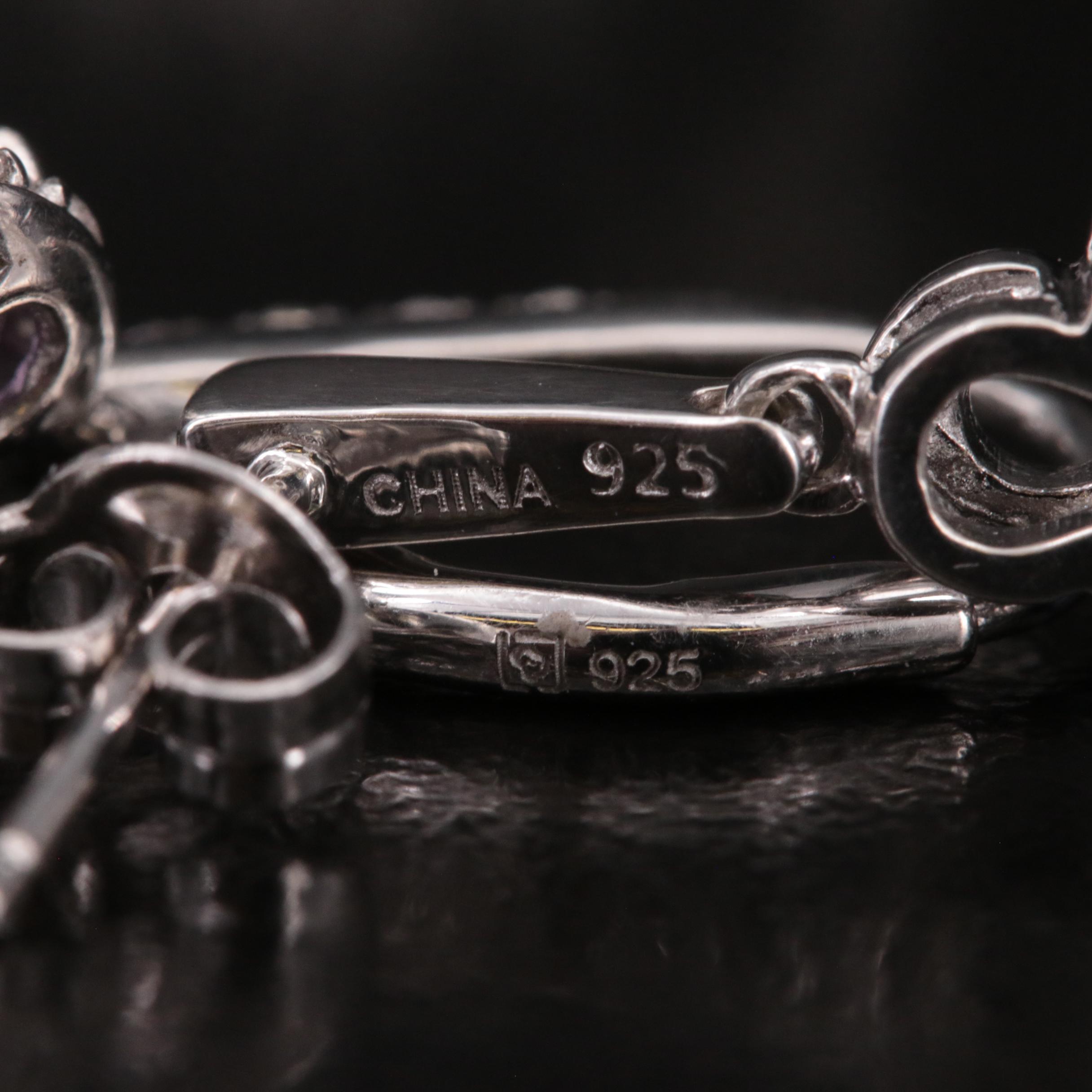 Sterling Tanzanite, Amethyst and Sapphire Earrings