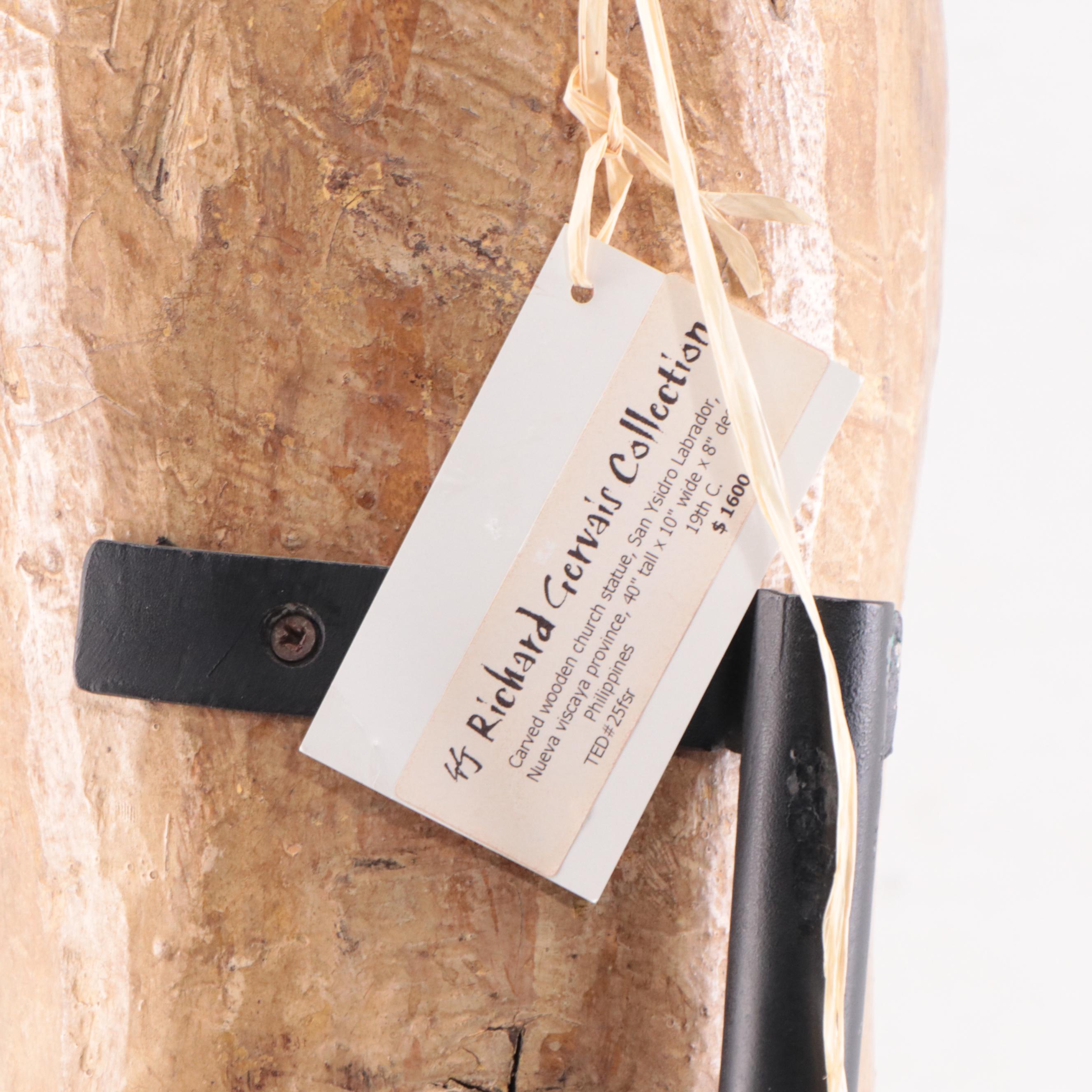 Filipino Carved Wood San Isidro Labrador Church Statue