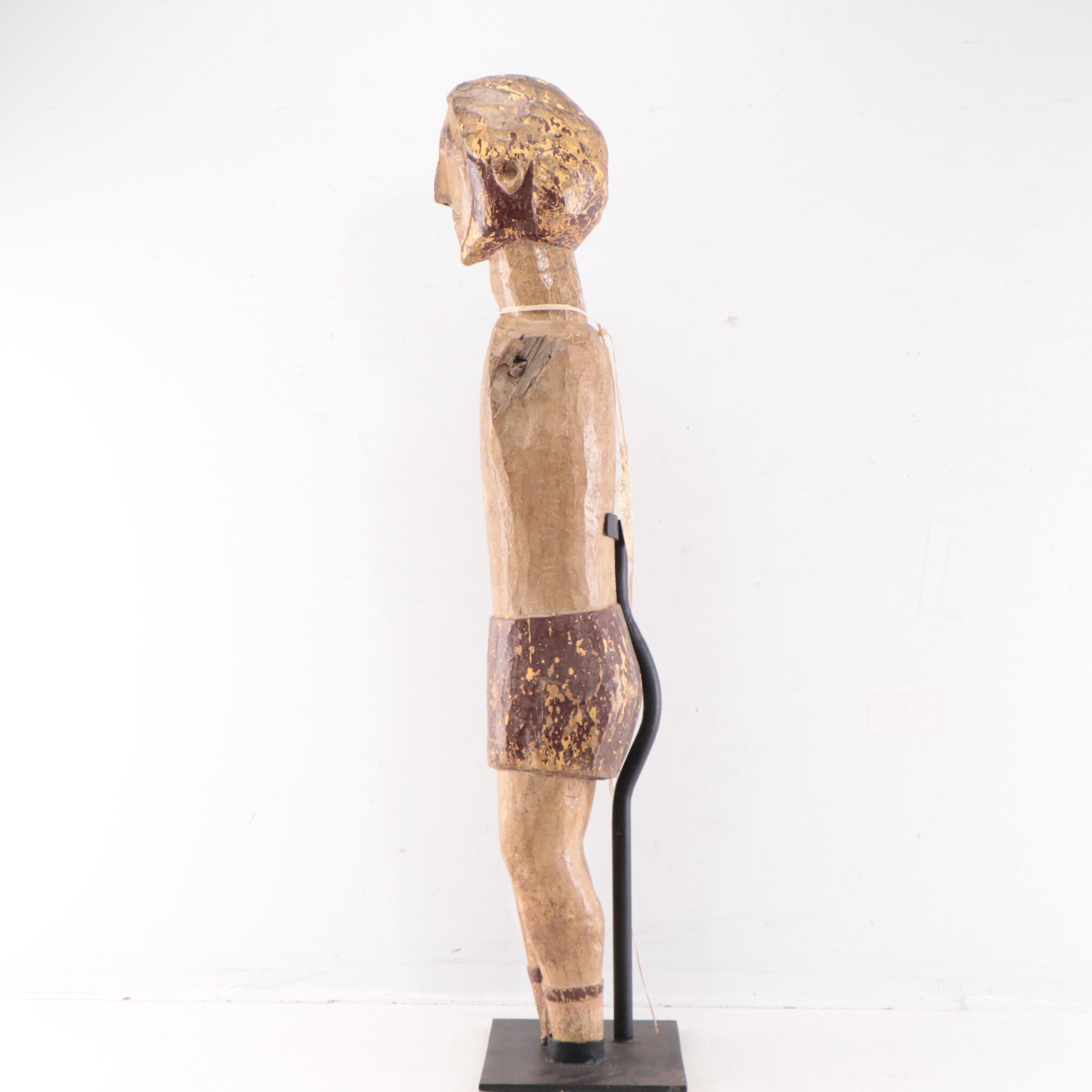 Filipino Carved Wood San Isidro Labrador Church Statue