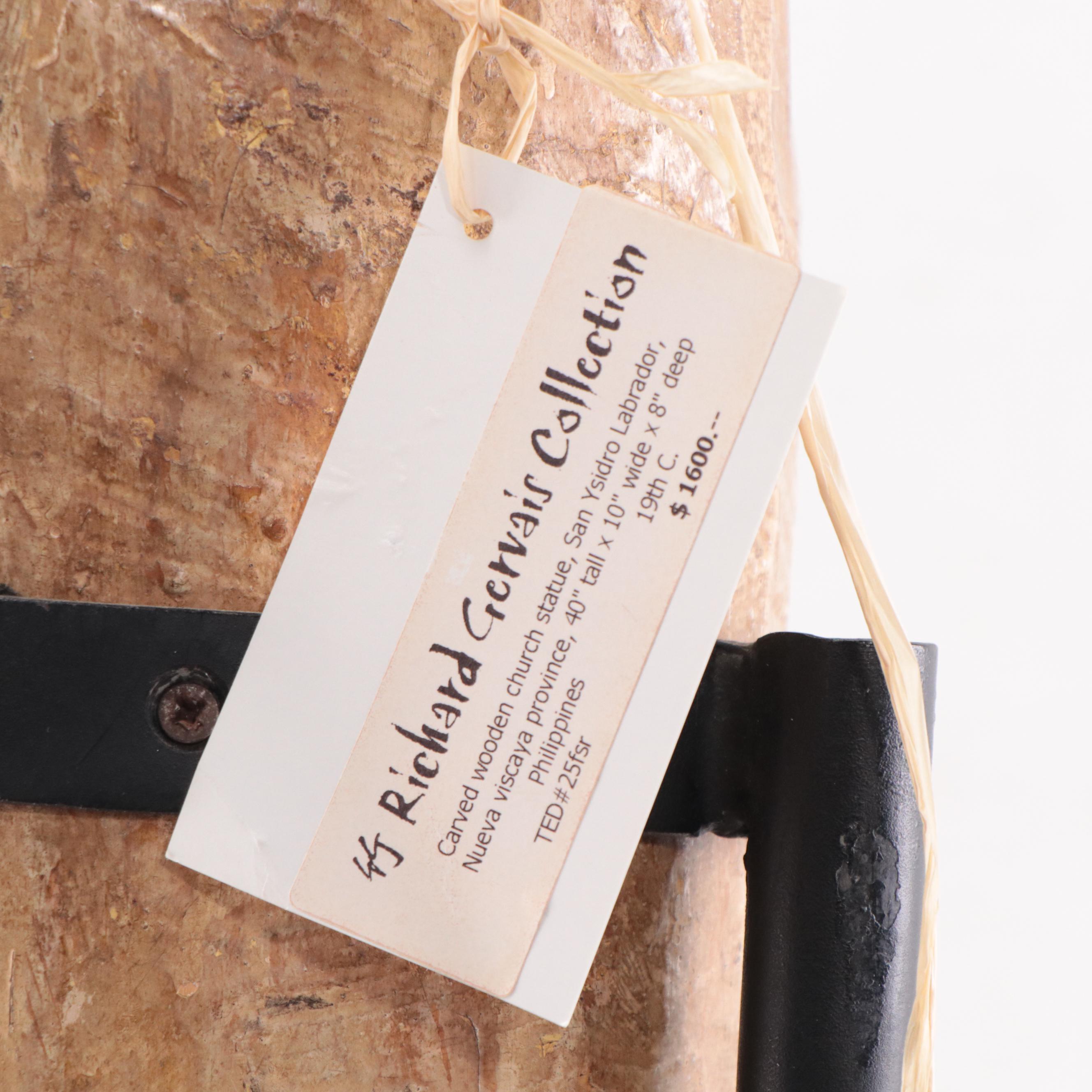 Filipino Carved Wood San Isidro Labrador Church Statue