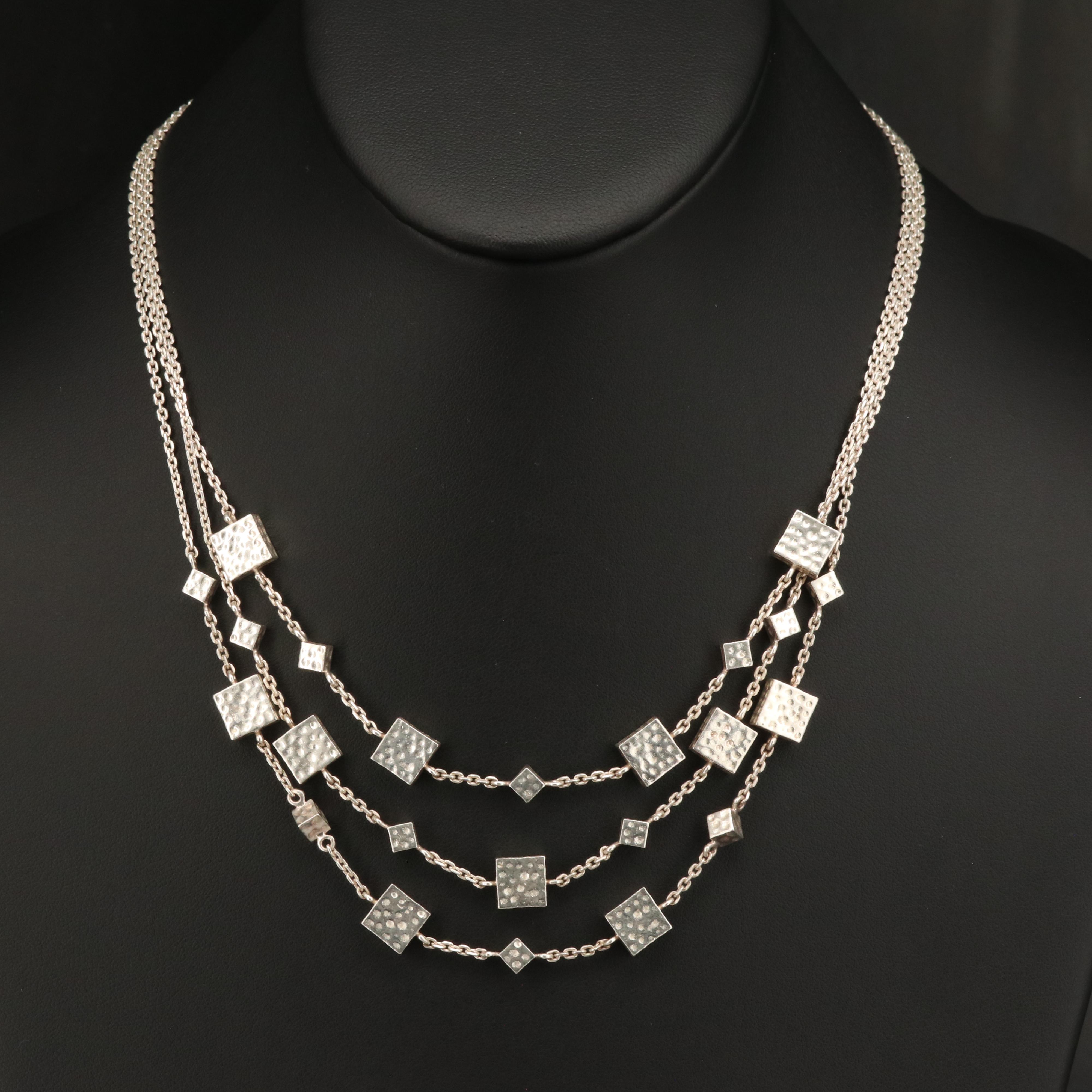 Sterling Multi-Strand Square Station Necklace