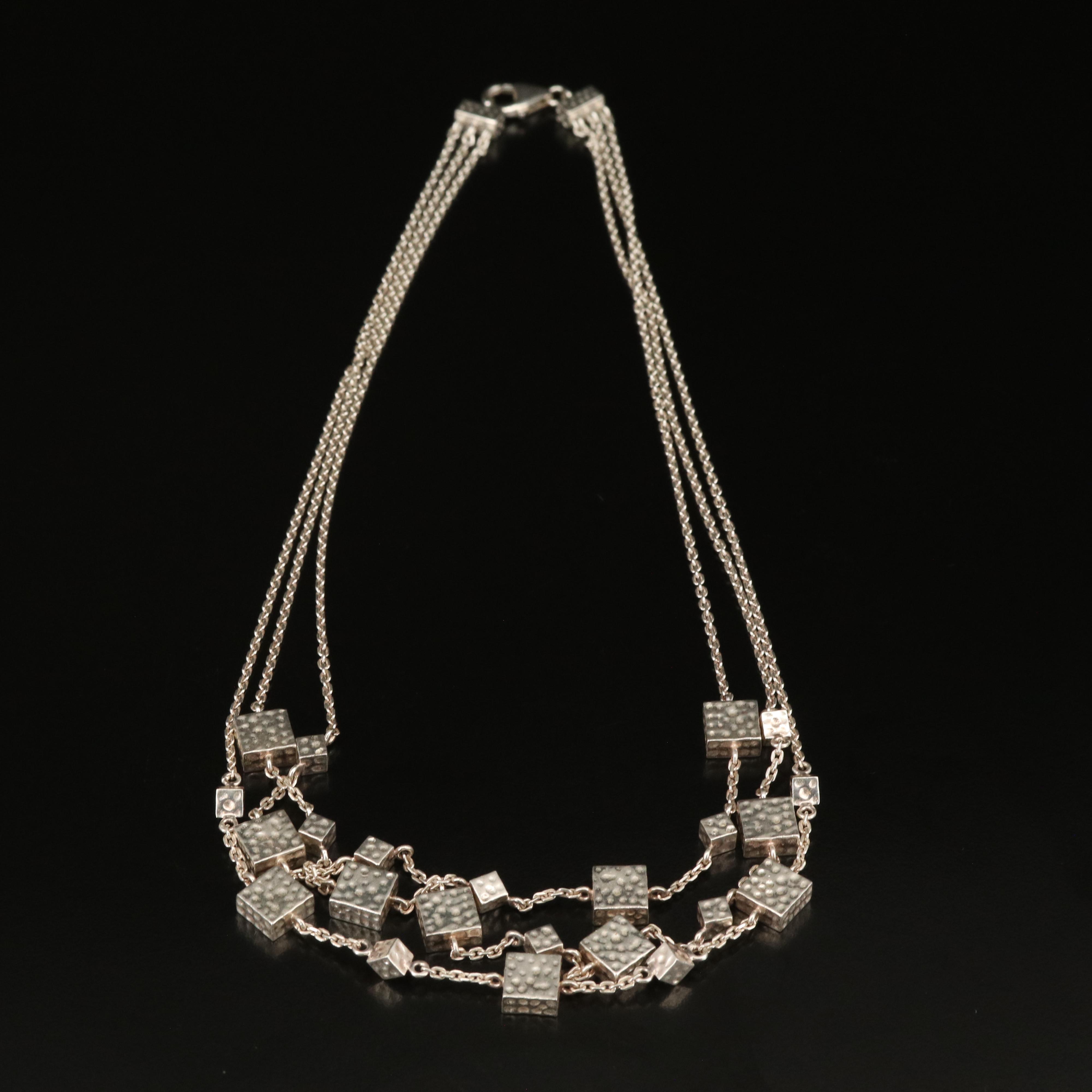 Sterling Multi-Strand Square Station Necklace