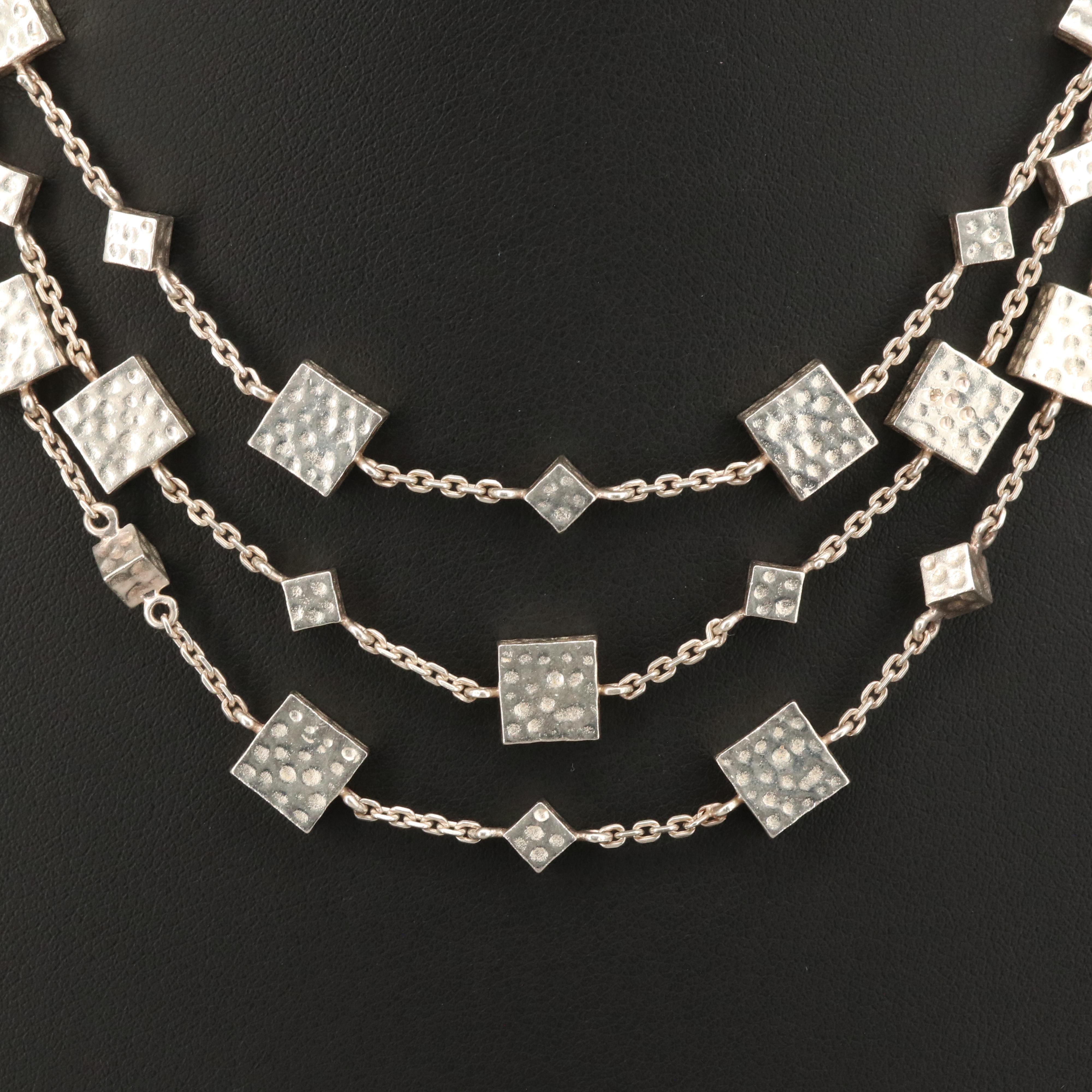 Sterling Multi-Strand Square Station Necklace