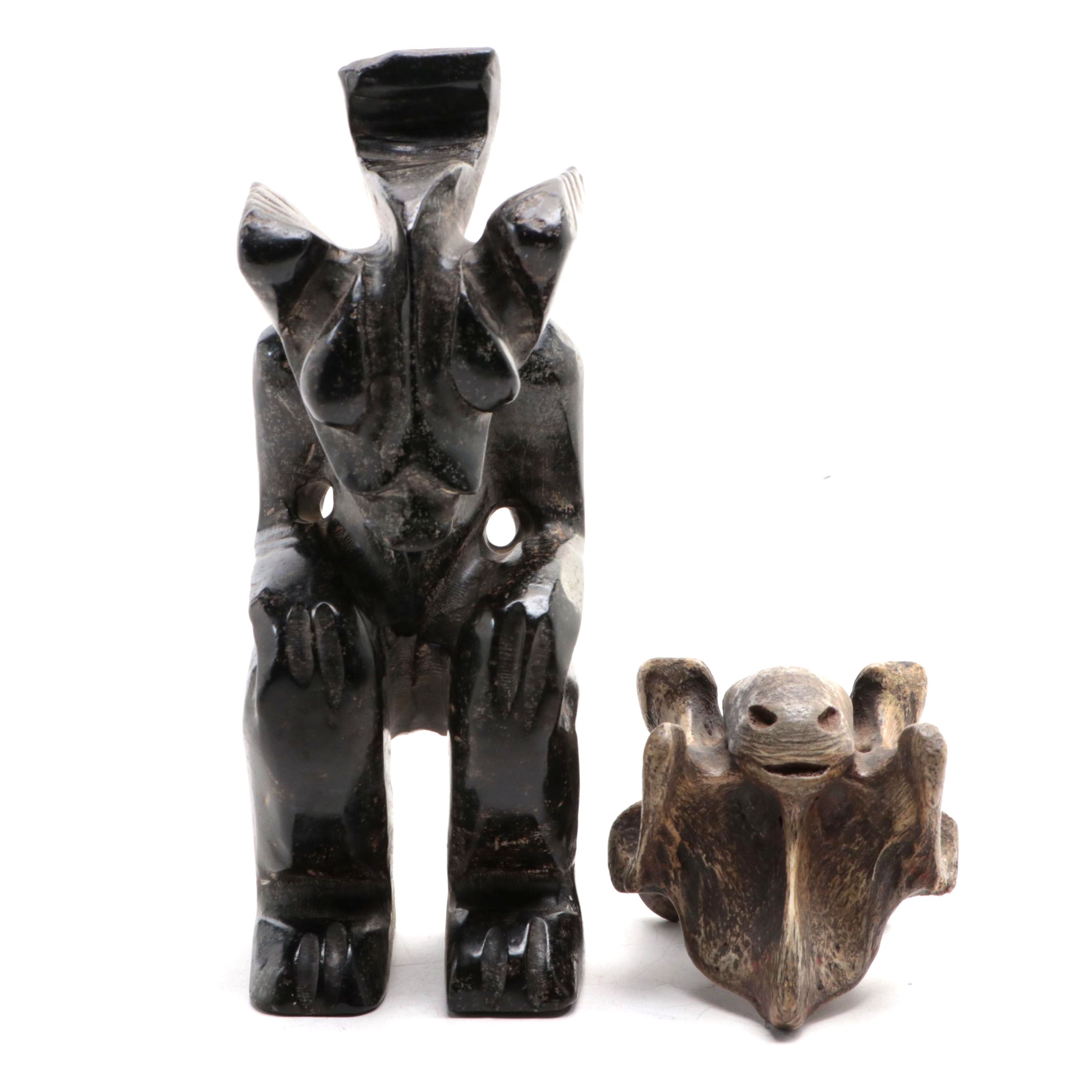 Hongshan Style Carved Stone Figure and Figural Carved Vertebrae