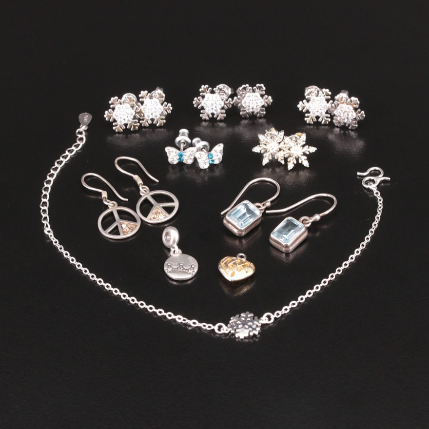 Sterling Topaz and Rhinestones Jewelry Selection Featuring Snowflake Selection