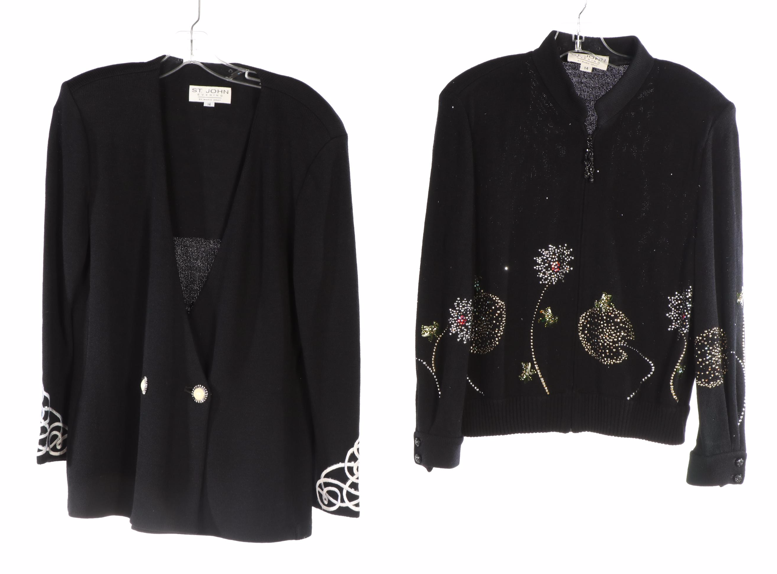 St. John Evening Jackets with Embellishment and Chain Belt Accessory