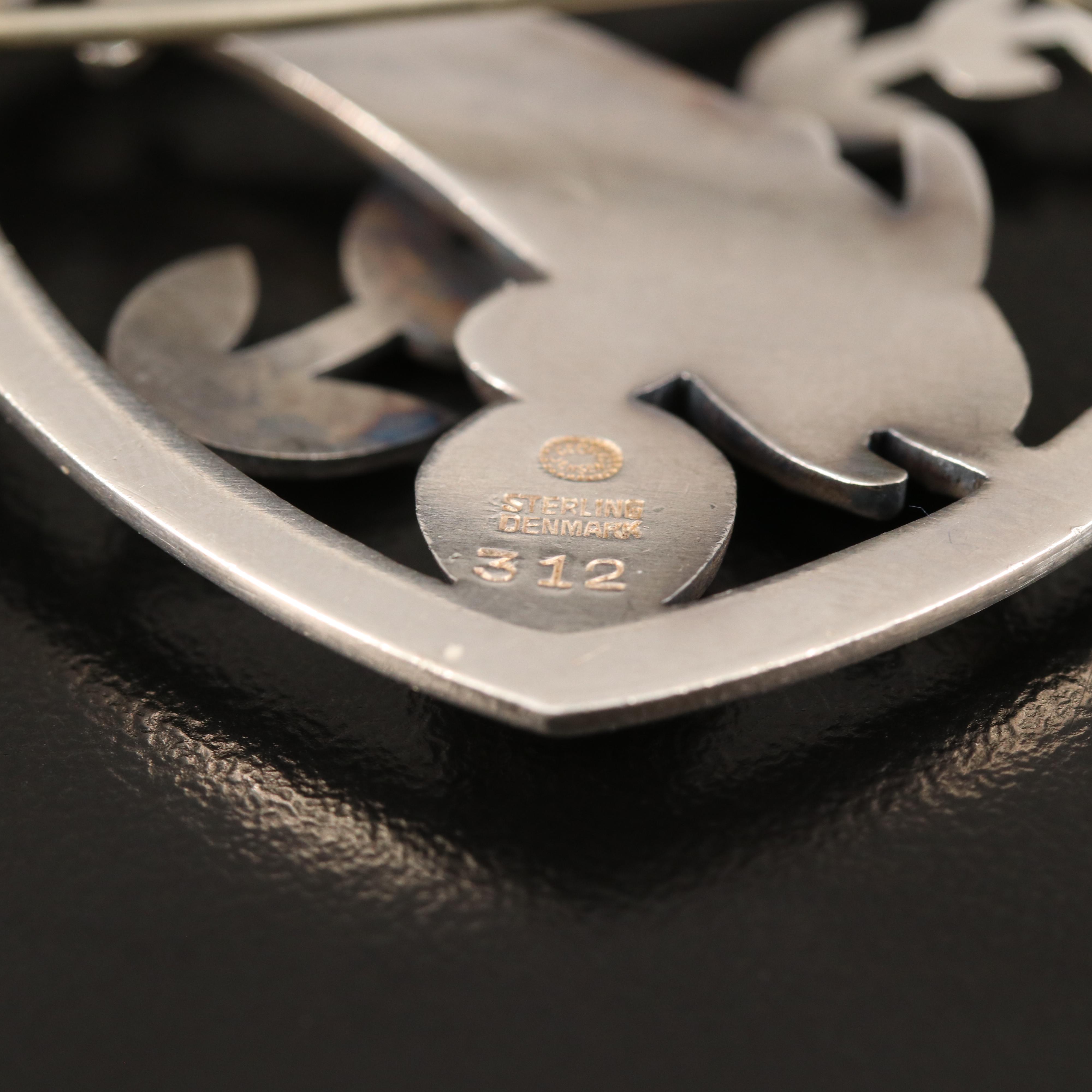 Georg Jensen Sterling Heart and Dolphin Brooch