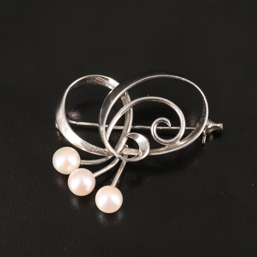 Mikimoto Sterling Pearl Brooch