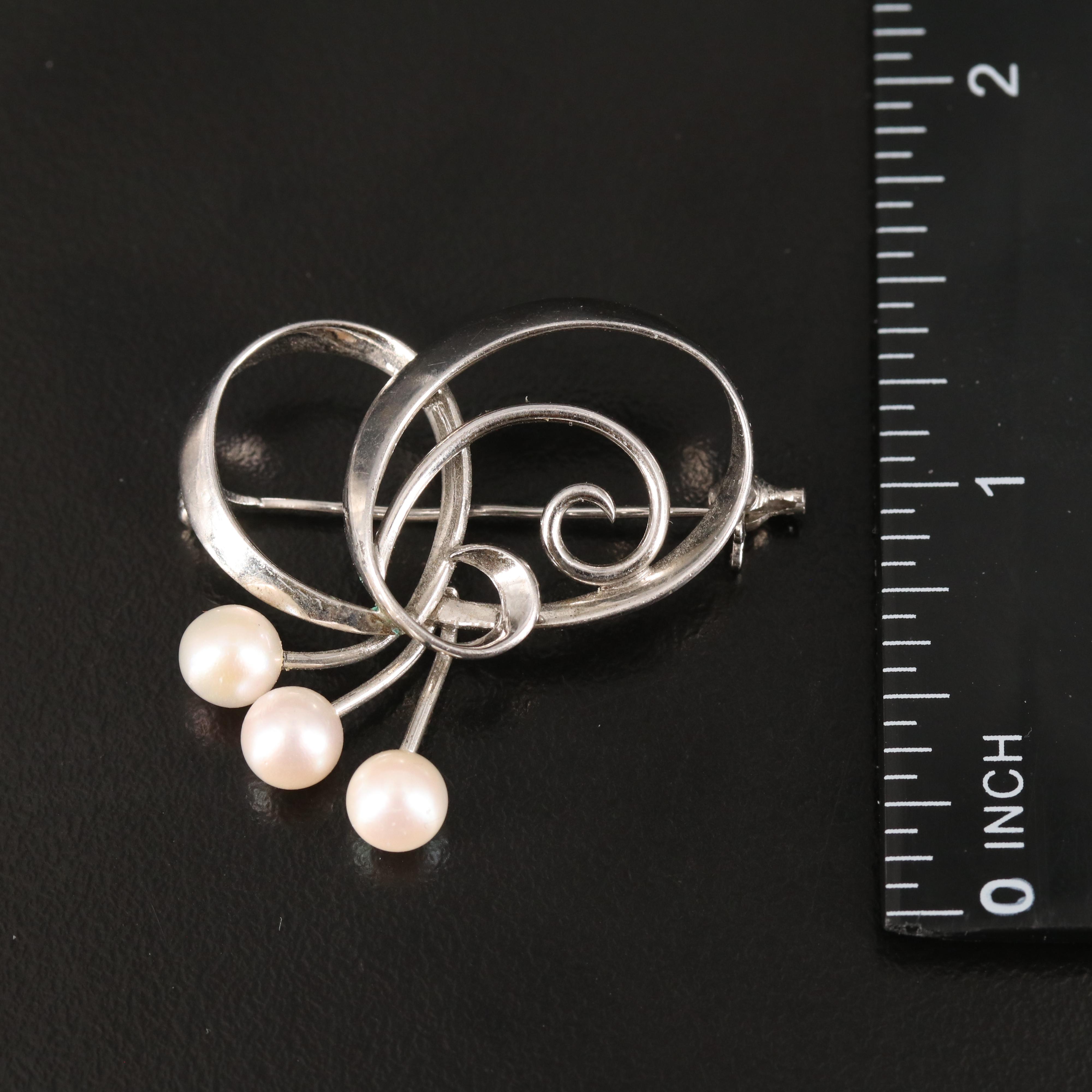 Mikimoto Sterling Pearl Brooch