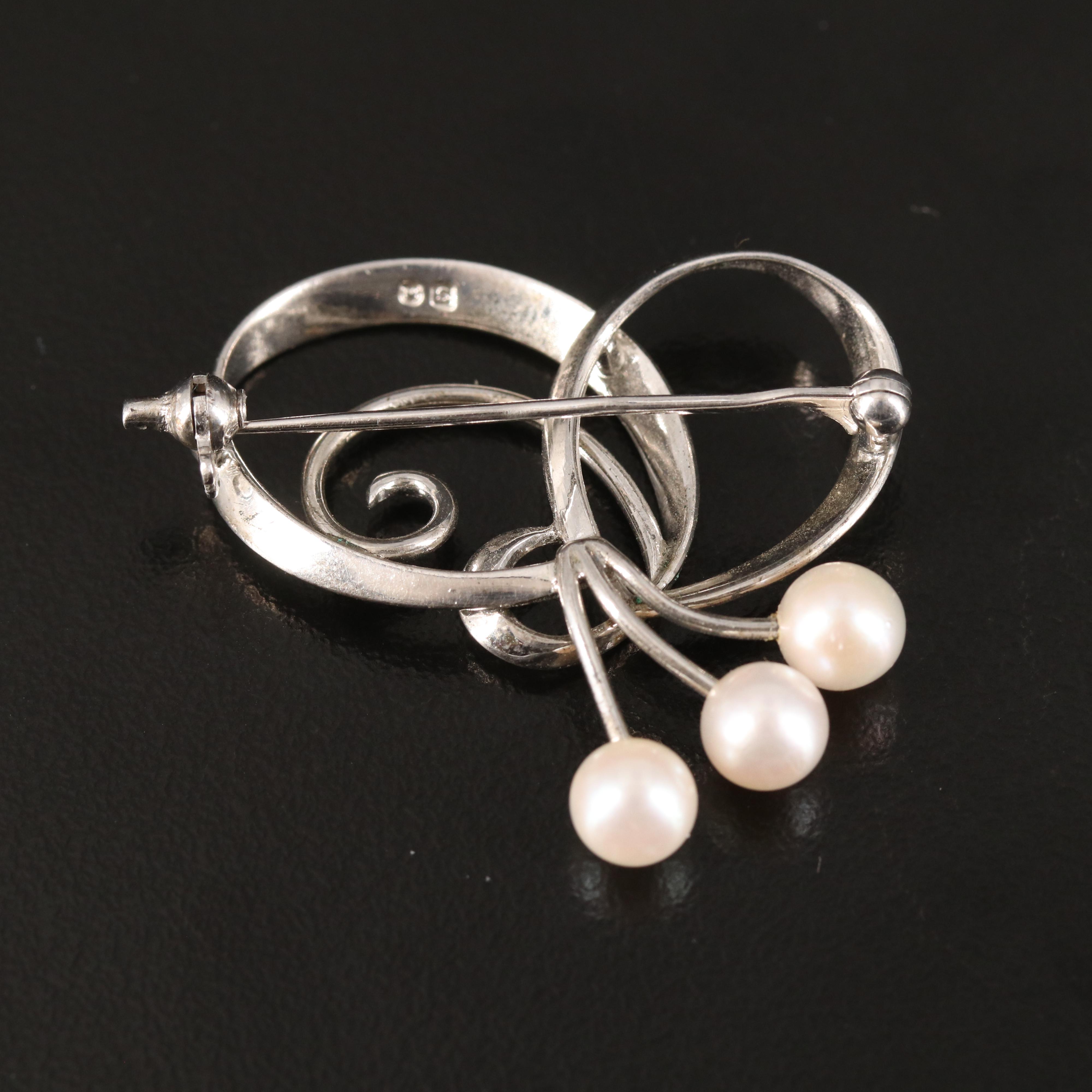 Mikimoto Sterling Pearl Brooch