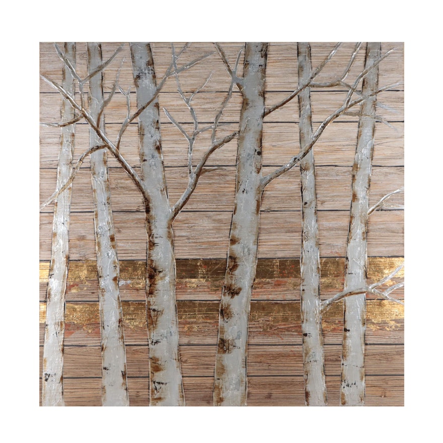 Pier 1 Embellished Giclée of Birch Trees, 21st Century