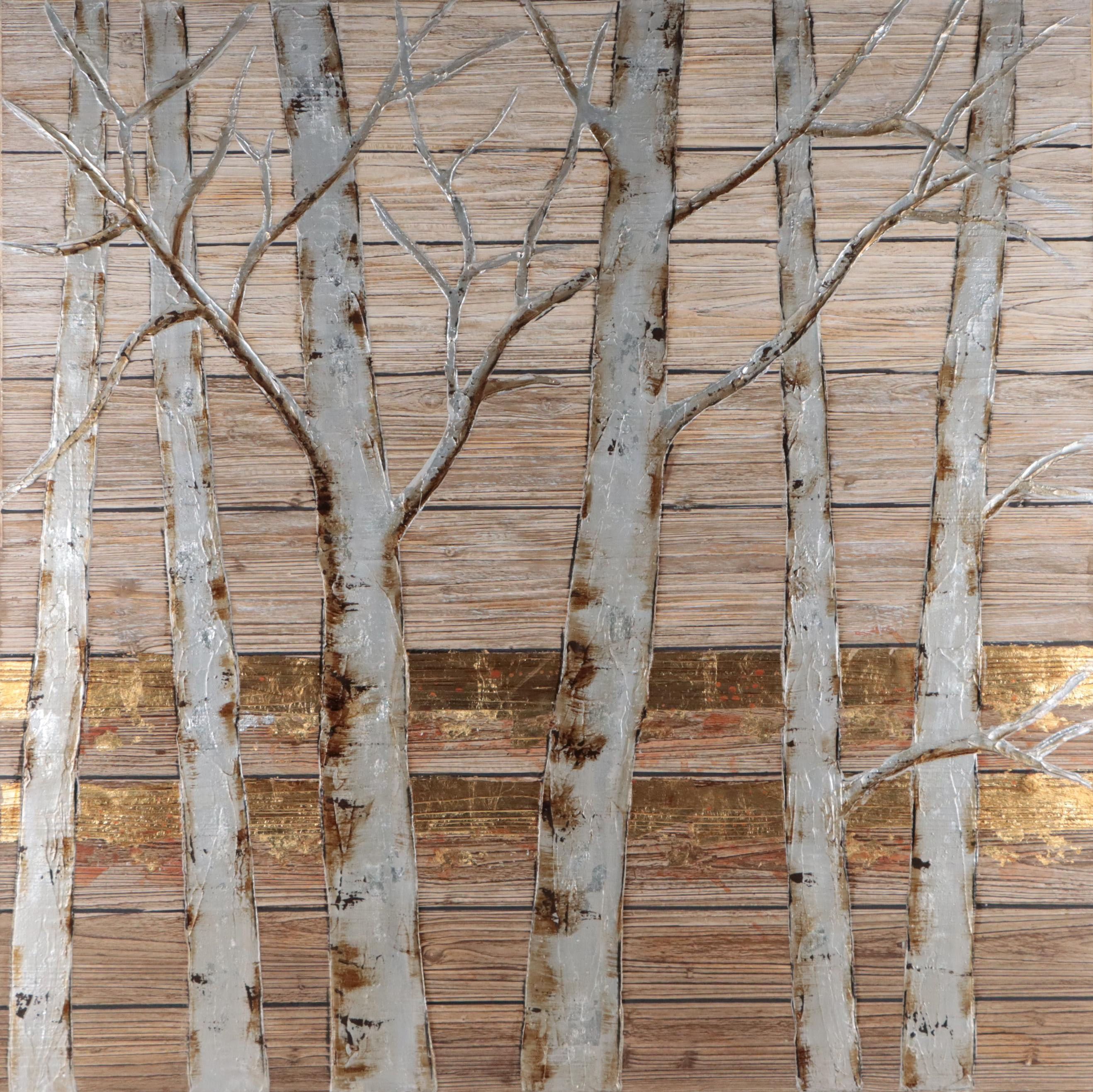 Pier 1 Embellished Giclée of Birch Trees, 21st Century