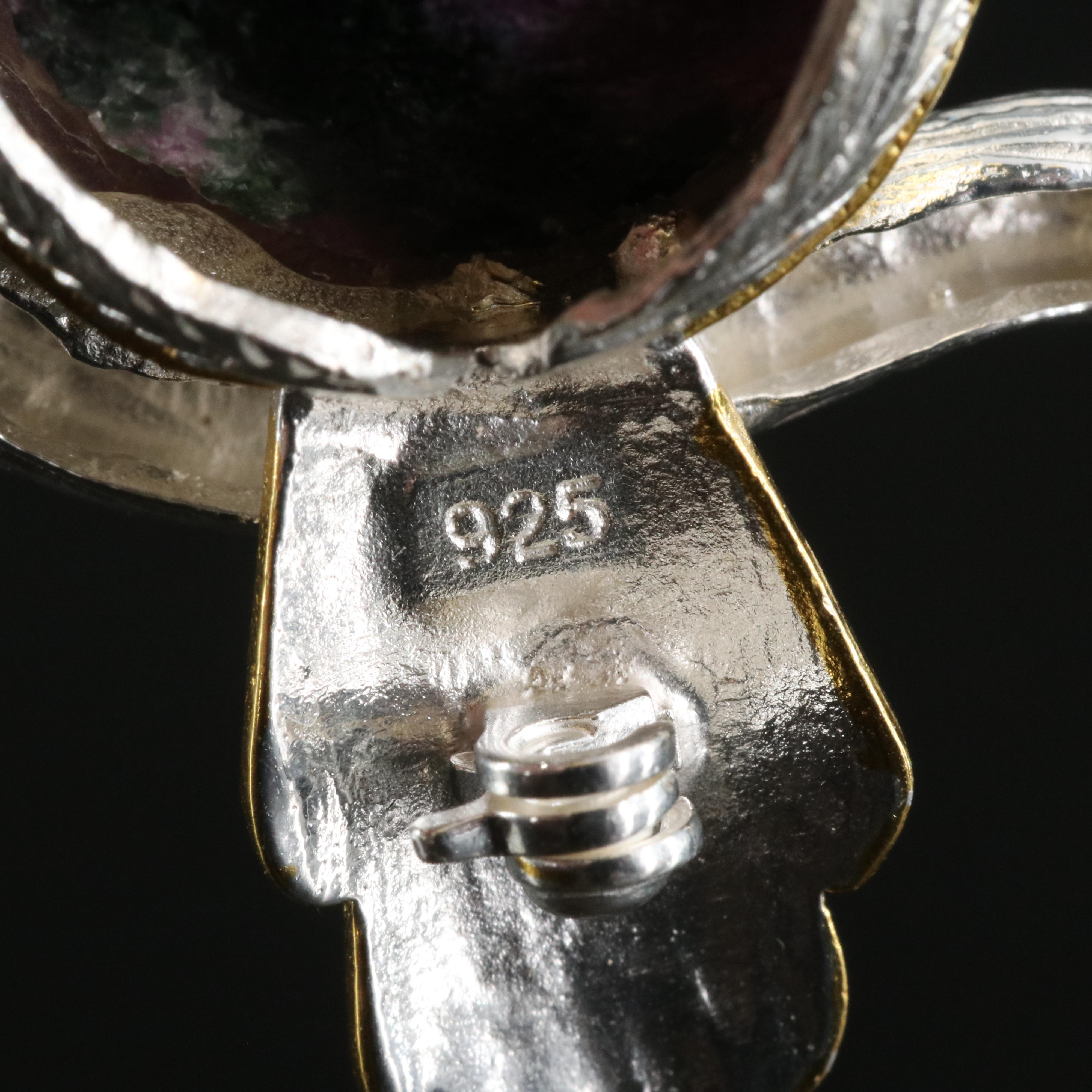 Sterling Ruby in Zoisite and Garnet Owl Brooch