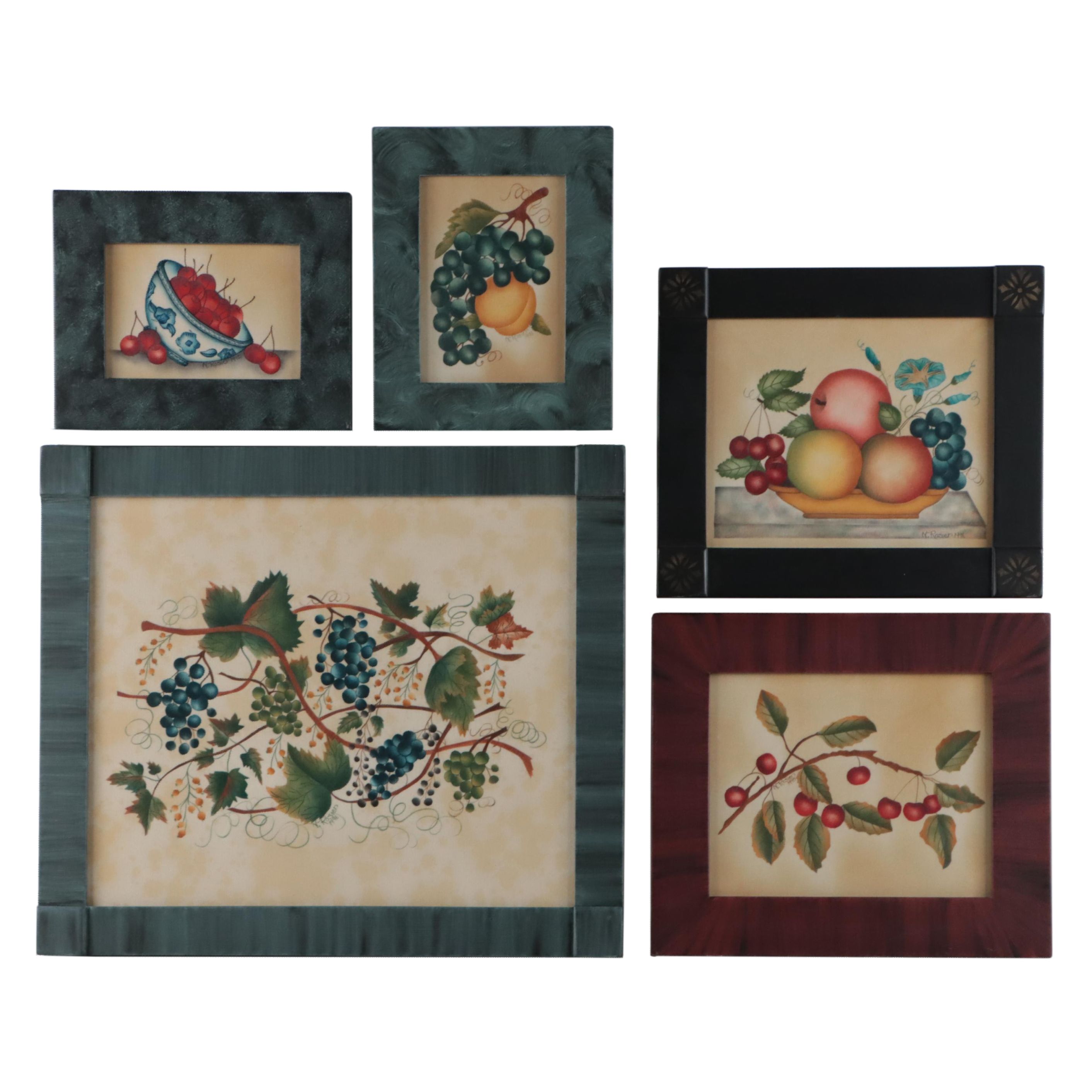 Nancy Rosier Folk Art Theorem Stencil Paintings of Fruit, 1995-1996