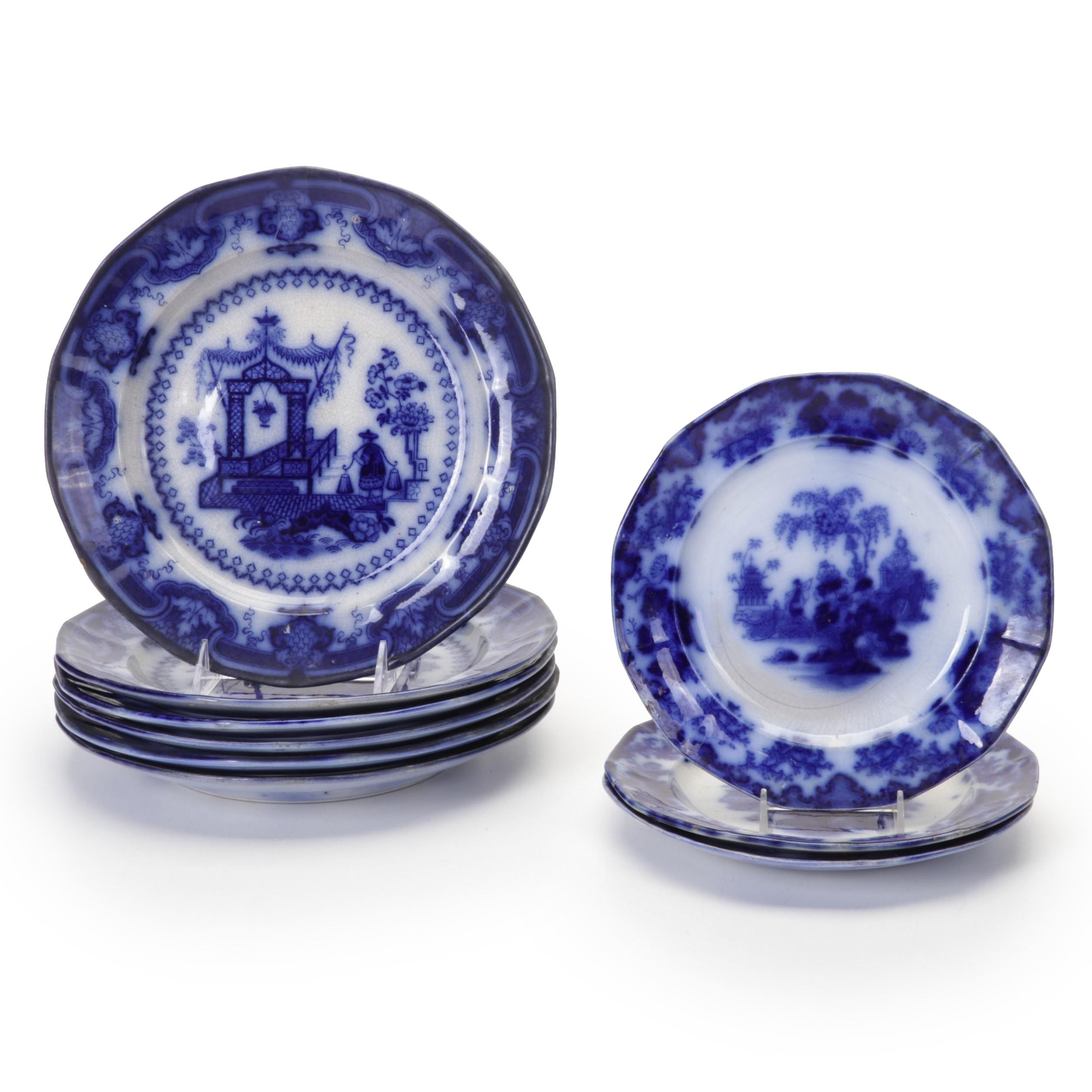 TJ & J Mayer "Oregon" and  J & G  Alcock "Scinde" Flow Blue Ironstone Plates