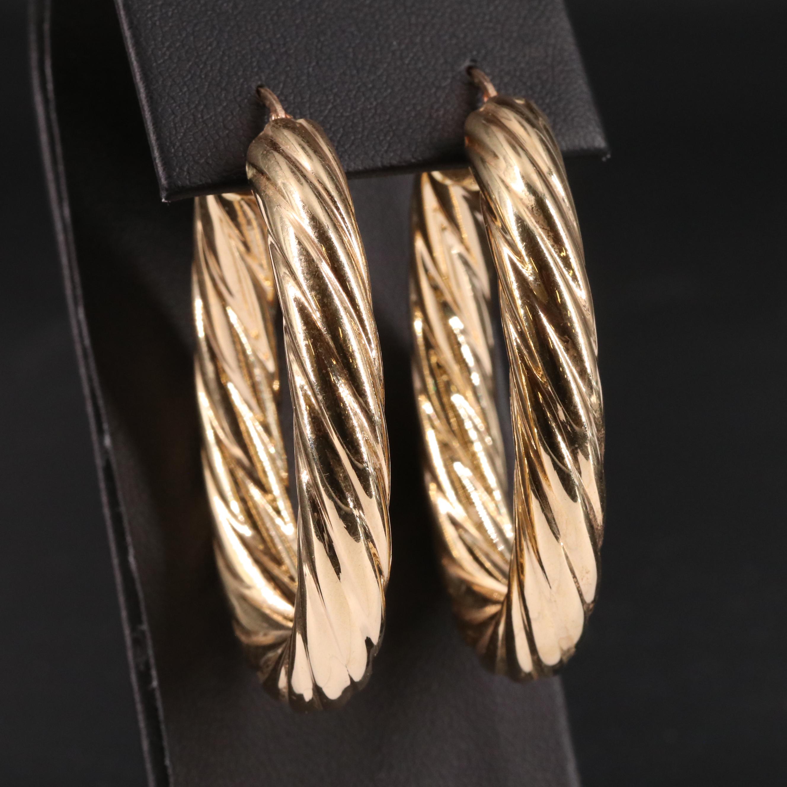 14K Twisted Oval Hoop Earrings