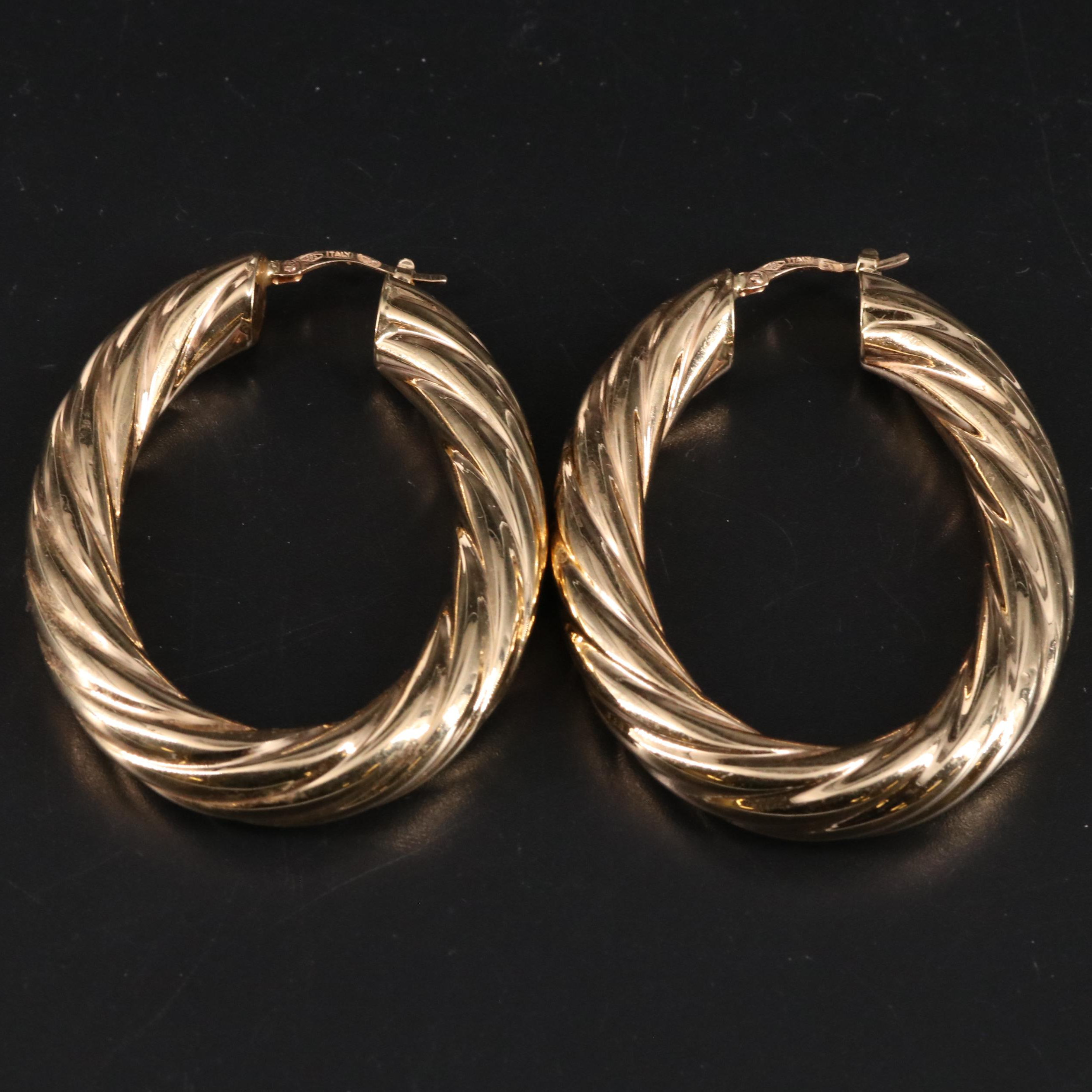 14K Twisted Oval Hoop Earrings