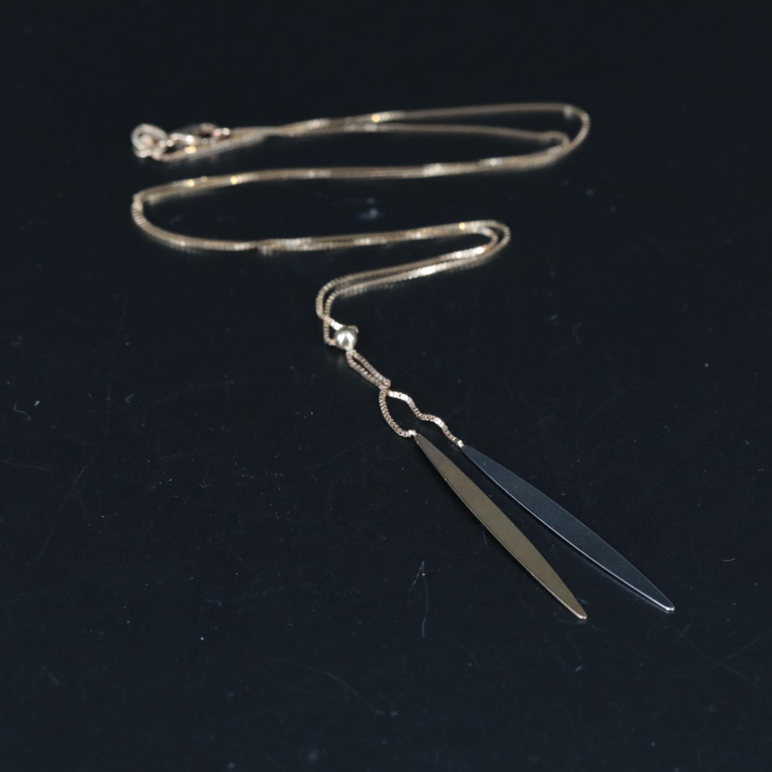 14K Box Chain Lariat Necklace