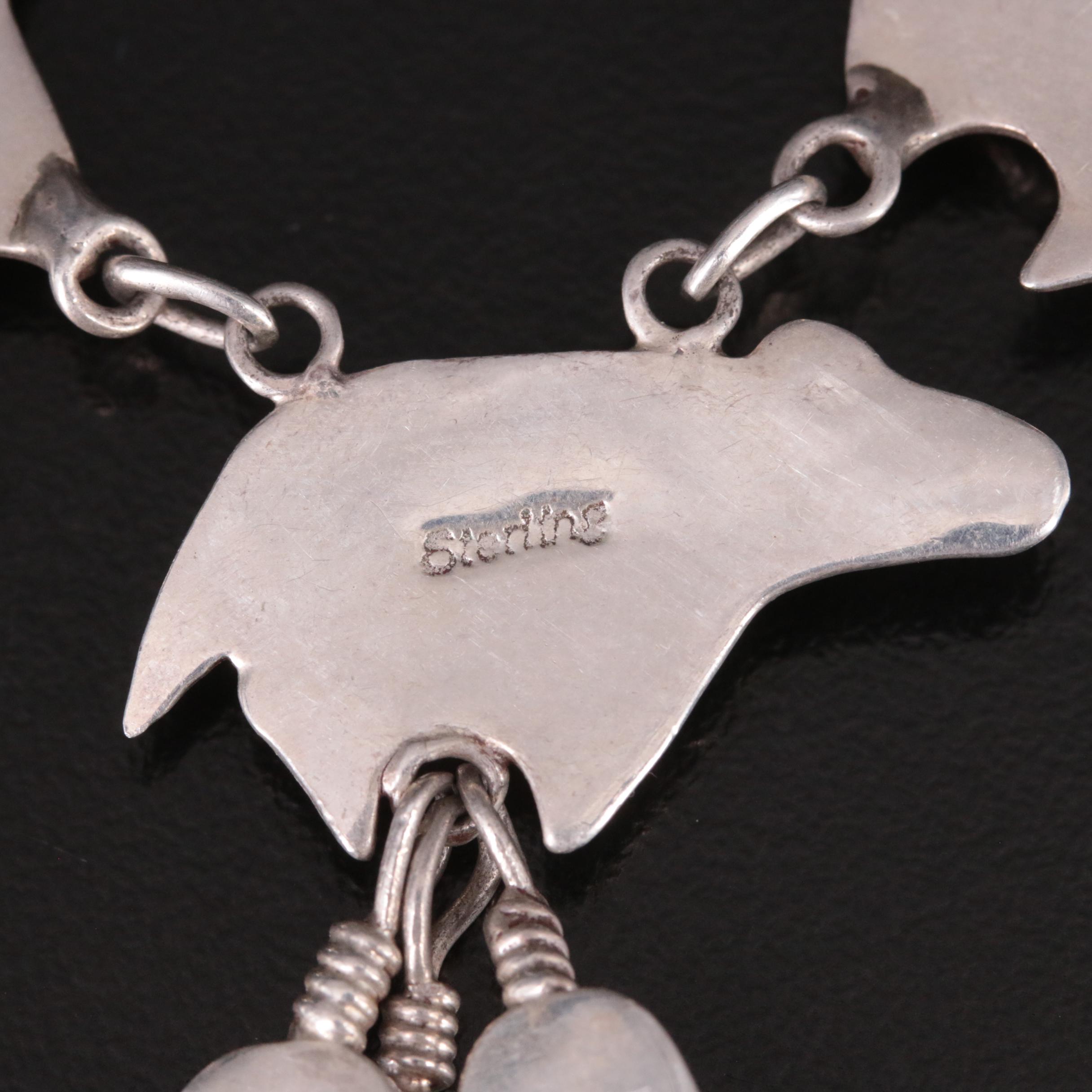 Southwestern Sterling Mother-of-Pearl and Faux Gemstone Fetish Necklace