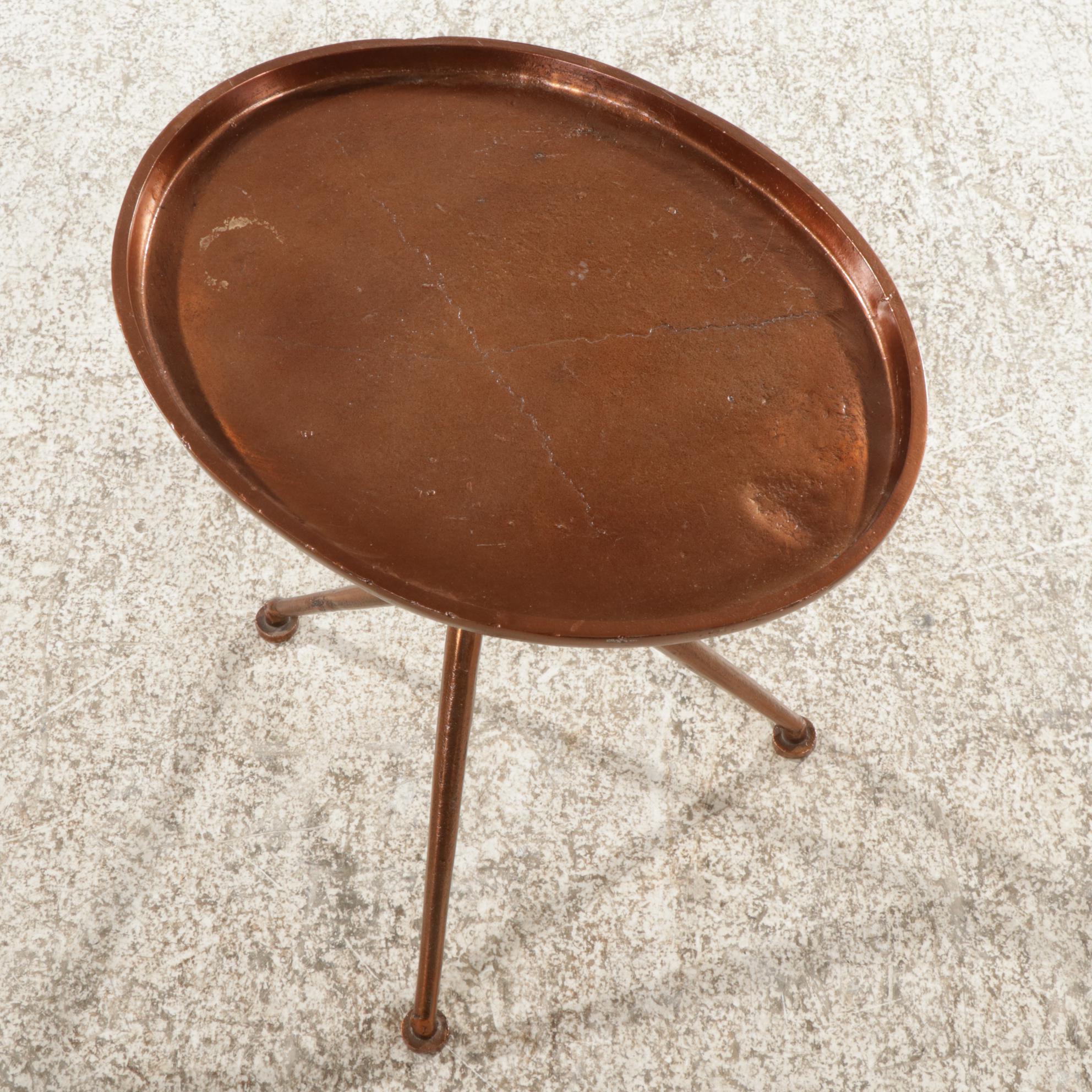 Contemporary Welded Metal Oval Side Table with Copper Tone Finish