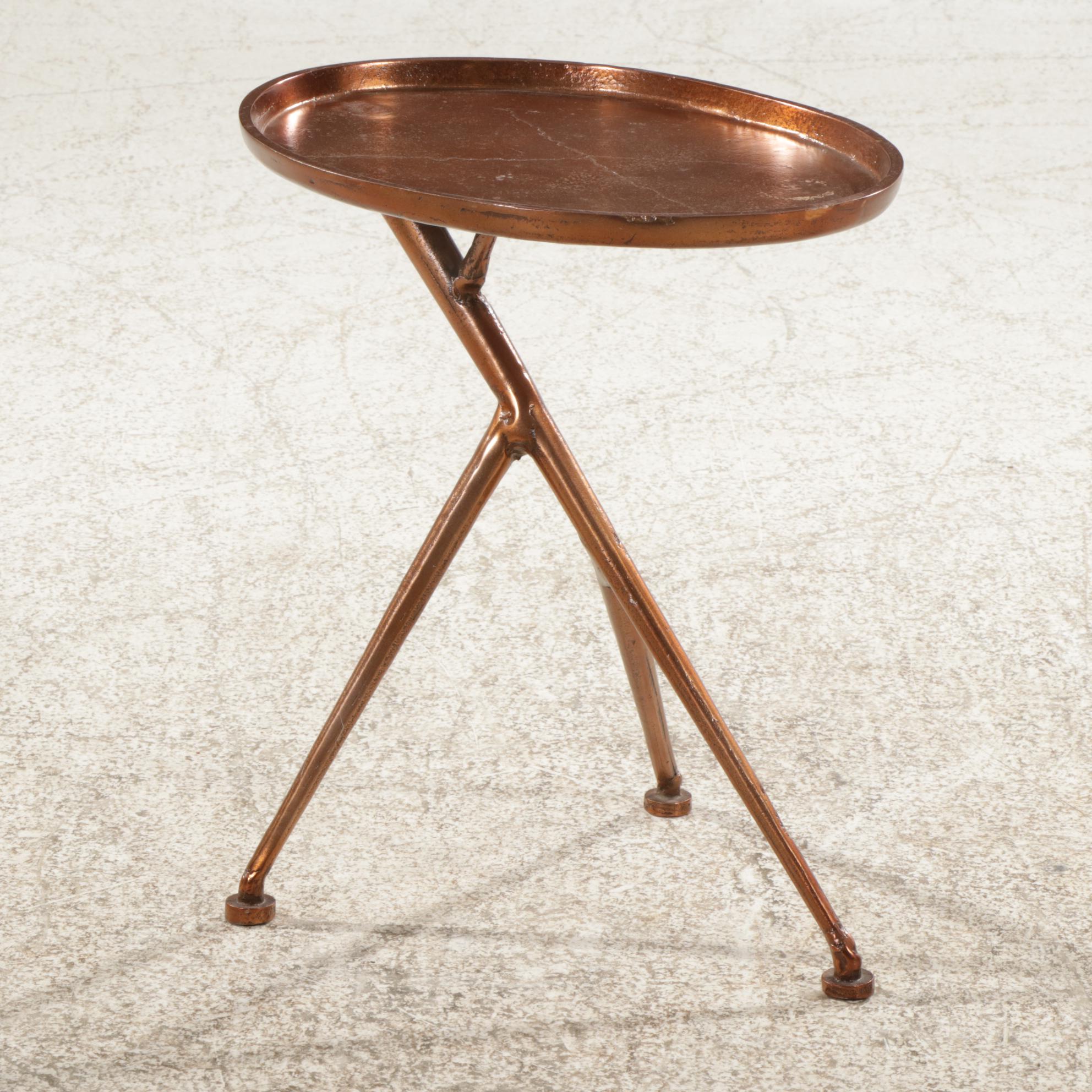 Contemporary Welded Metal Oval Side Table with Copper Tone Finish