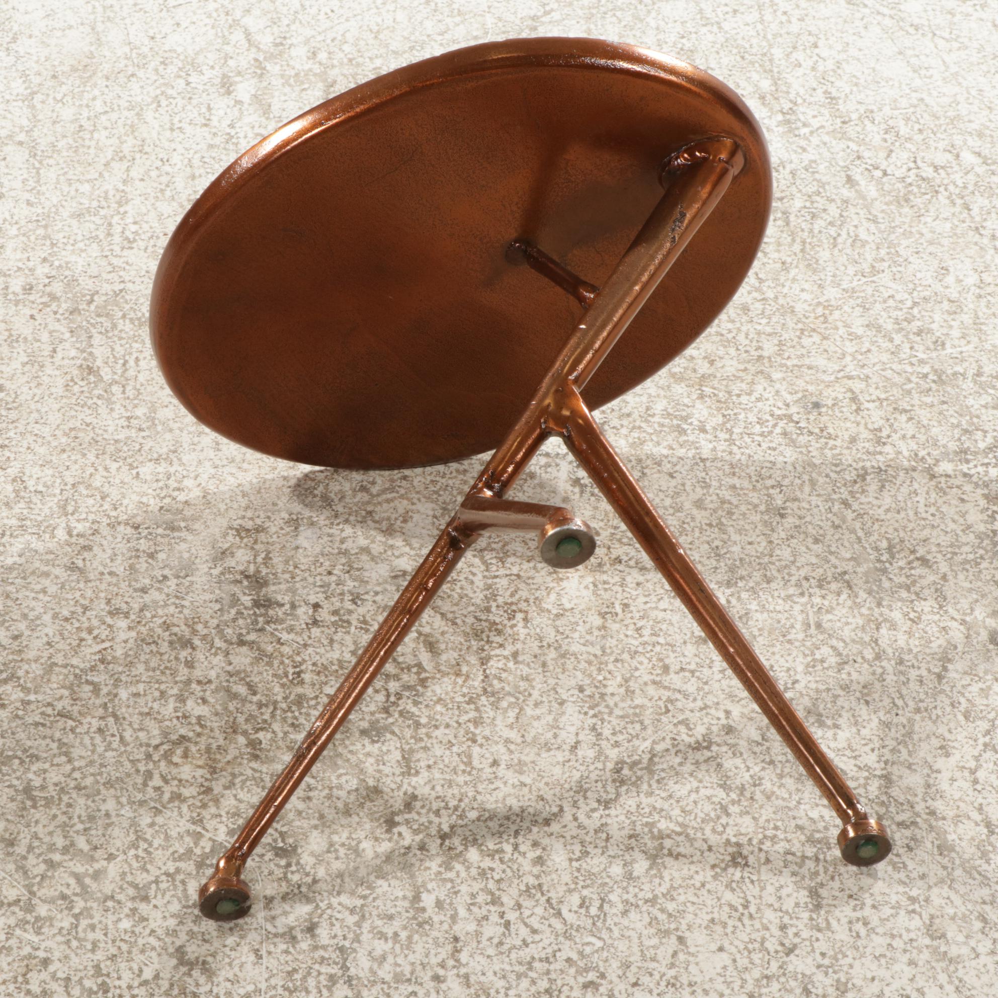 Contemporary Welded Metal Oval Side Table with Copper Tone Finish