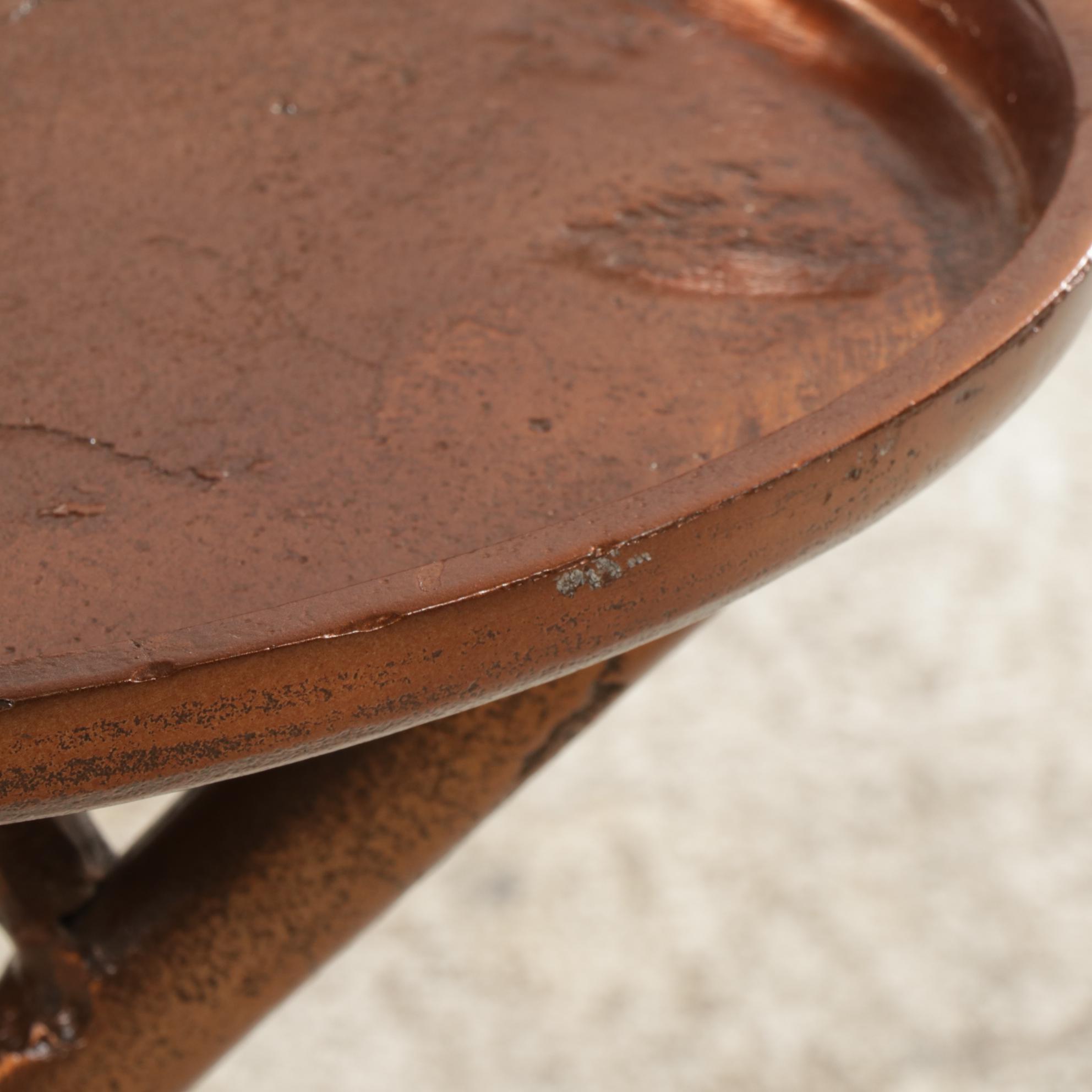 Contemporary Welded Metal Oval Side Table with Copper Tone Finish