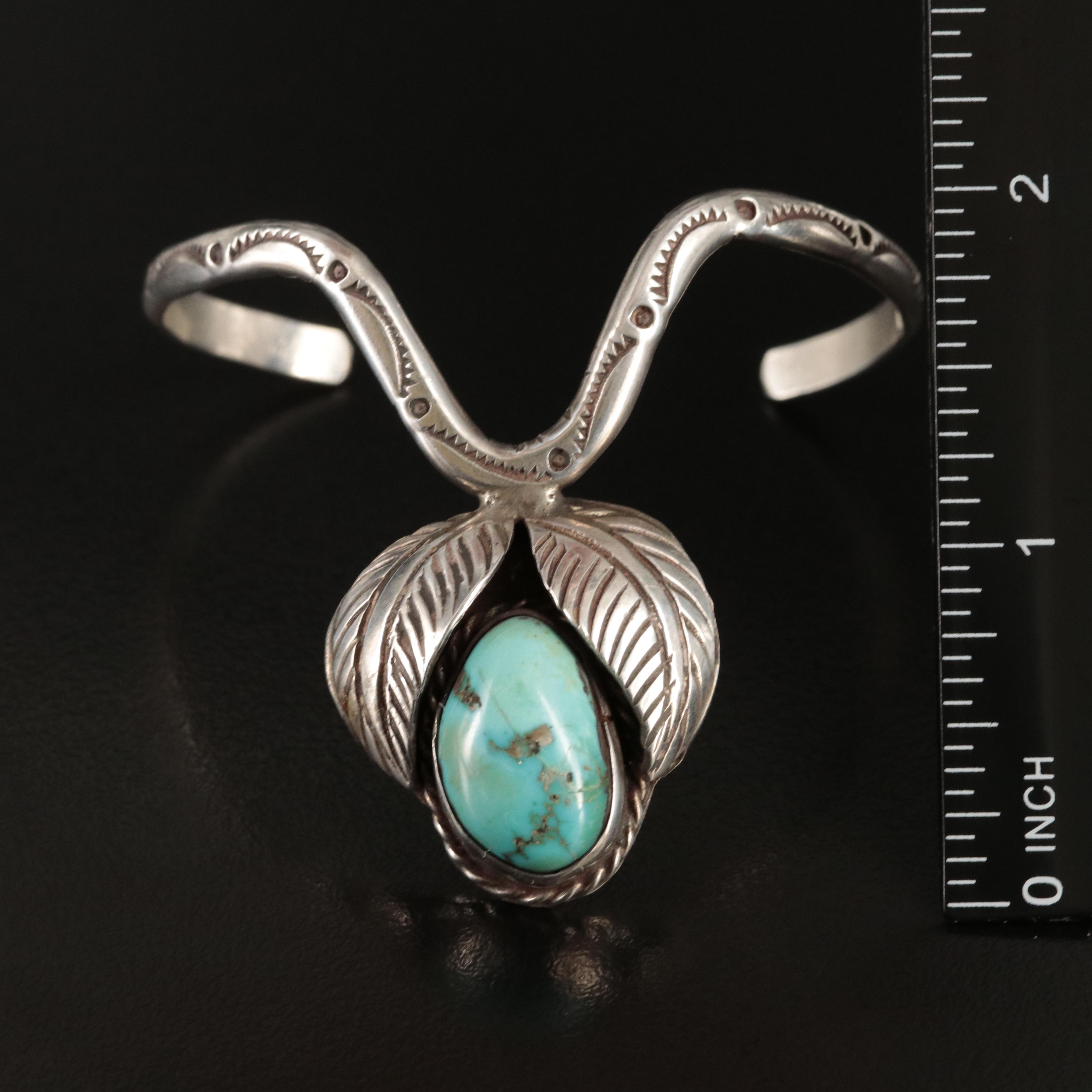 Signed Southwestern Sterling Turquoise Cuff