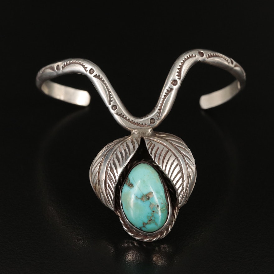 Signed Southwestern Sterling Turquoise Cuff