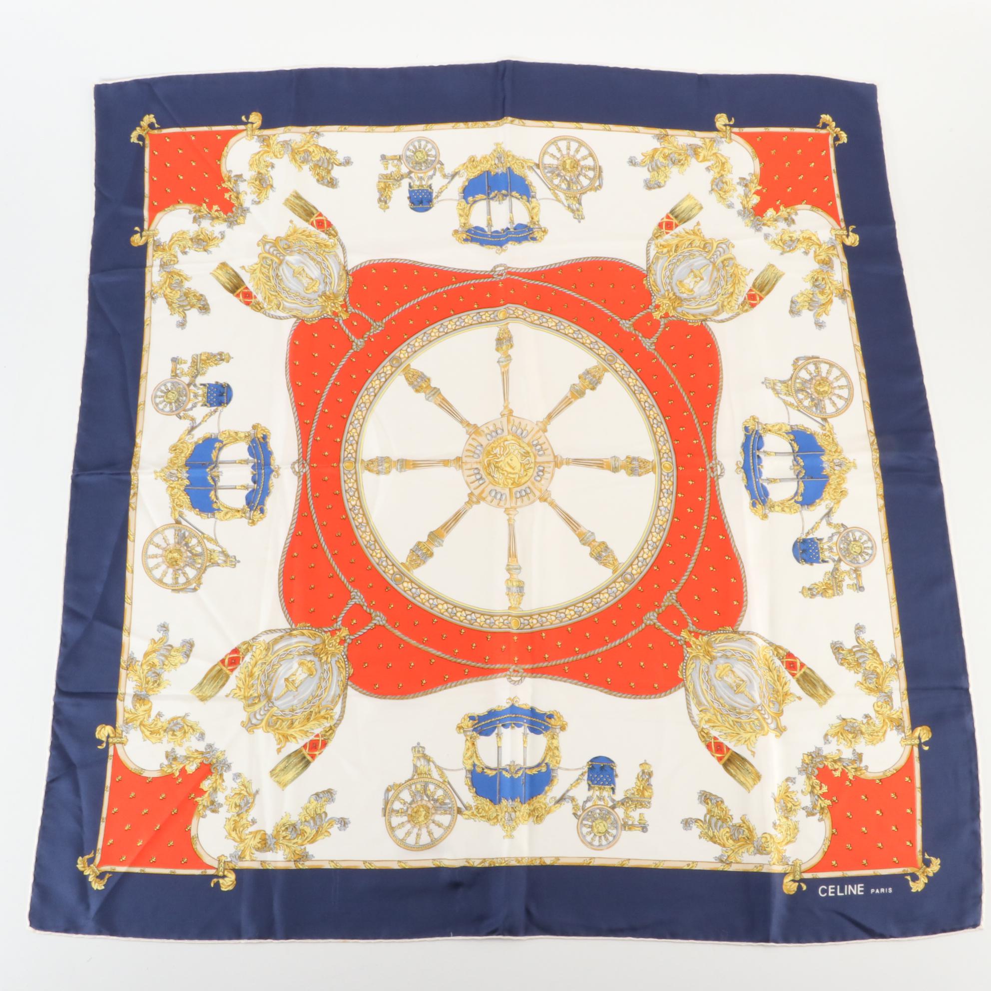Celine Carriage Motif Scarf in Silk Twill