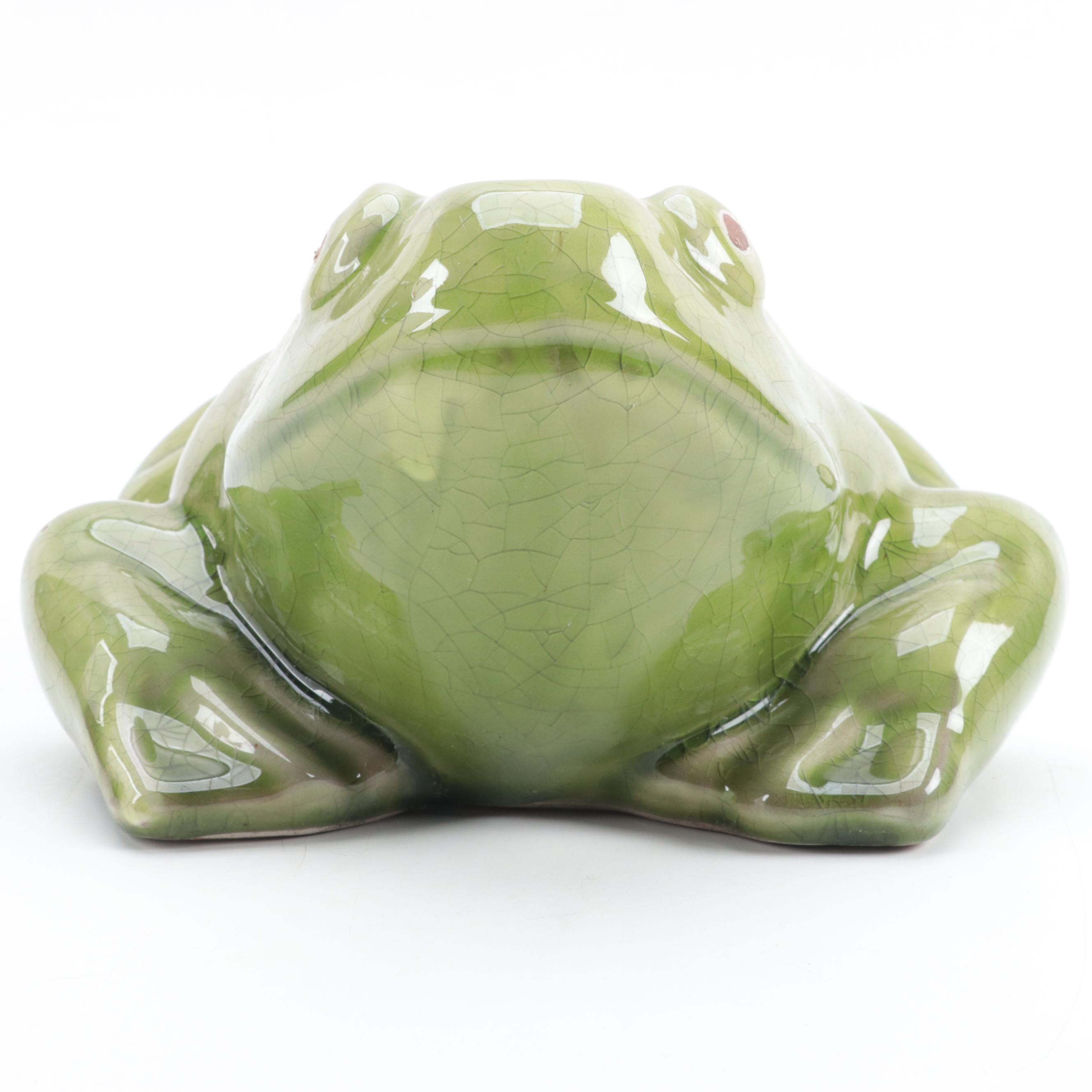 Green-Glazed Ceramic Frog Figurine