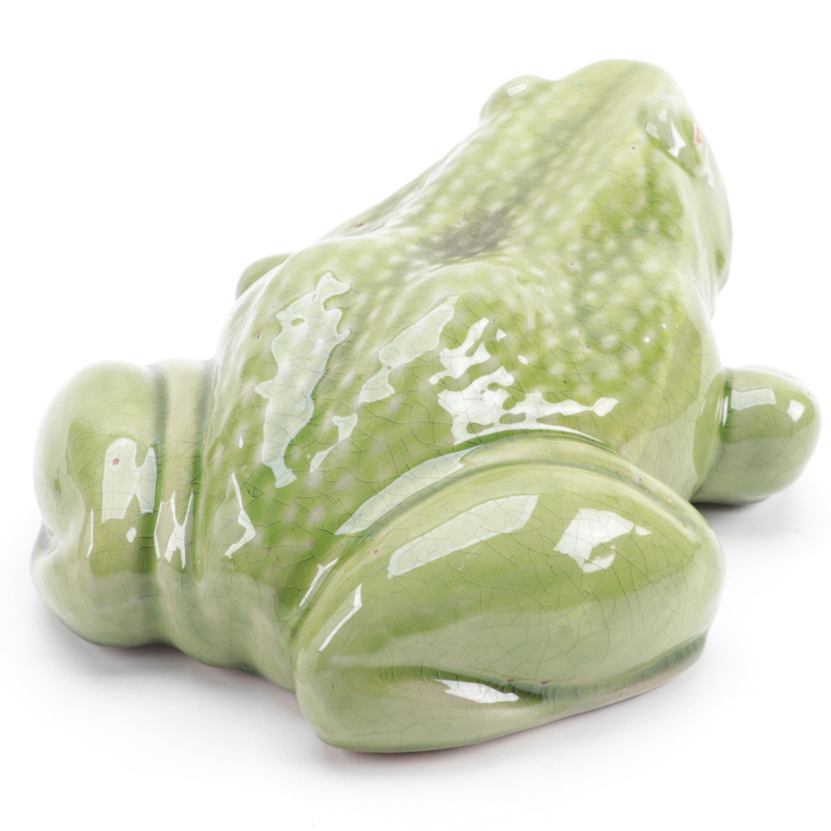 Green-Glazed Ceramic Frog Figurine