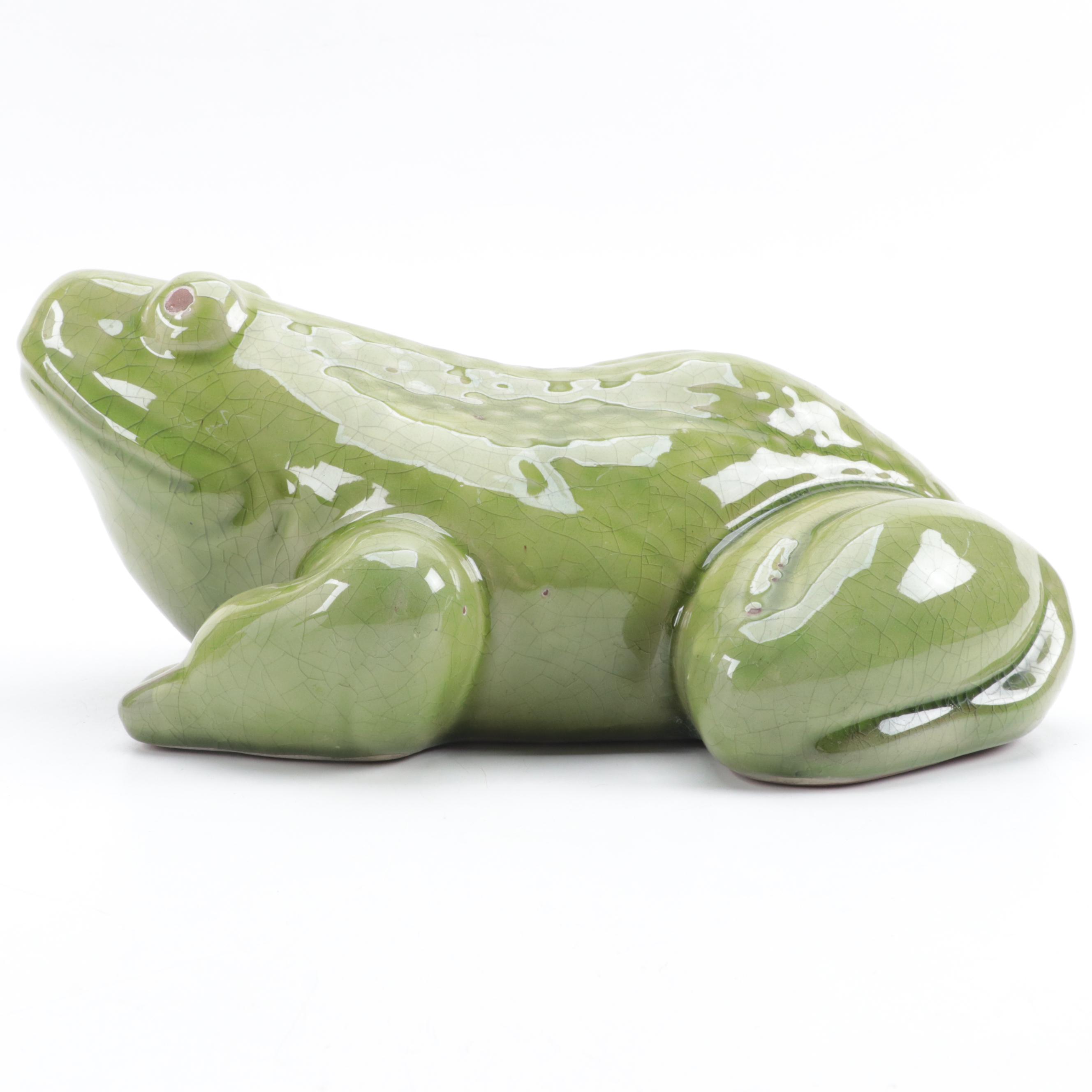 Green-Glazed Ceramic Frog Figurine