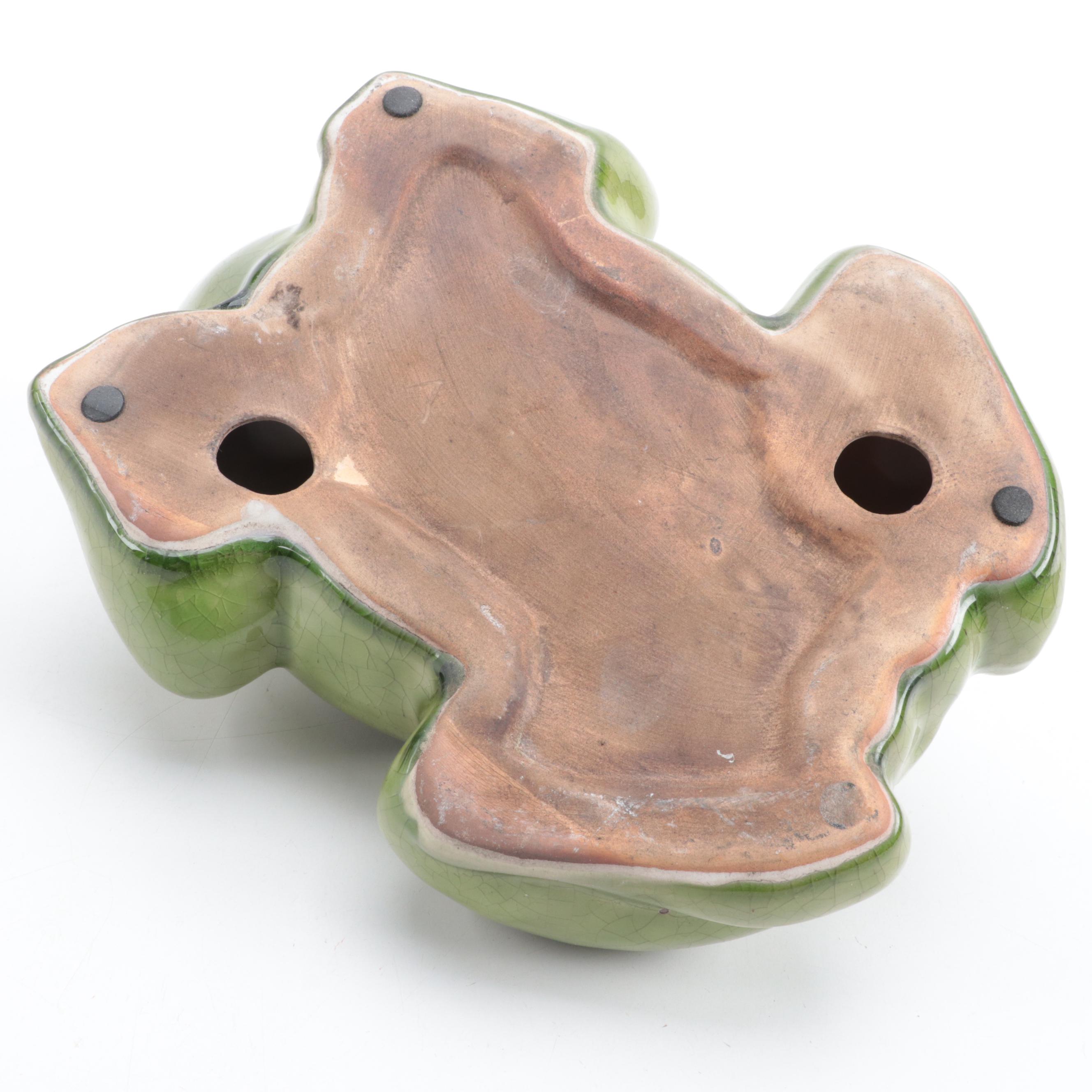 Green-Glazed Ceramic Frog Figurine