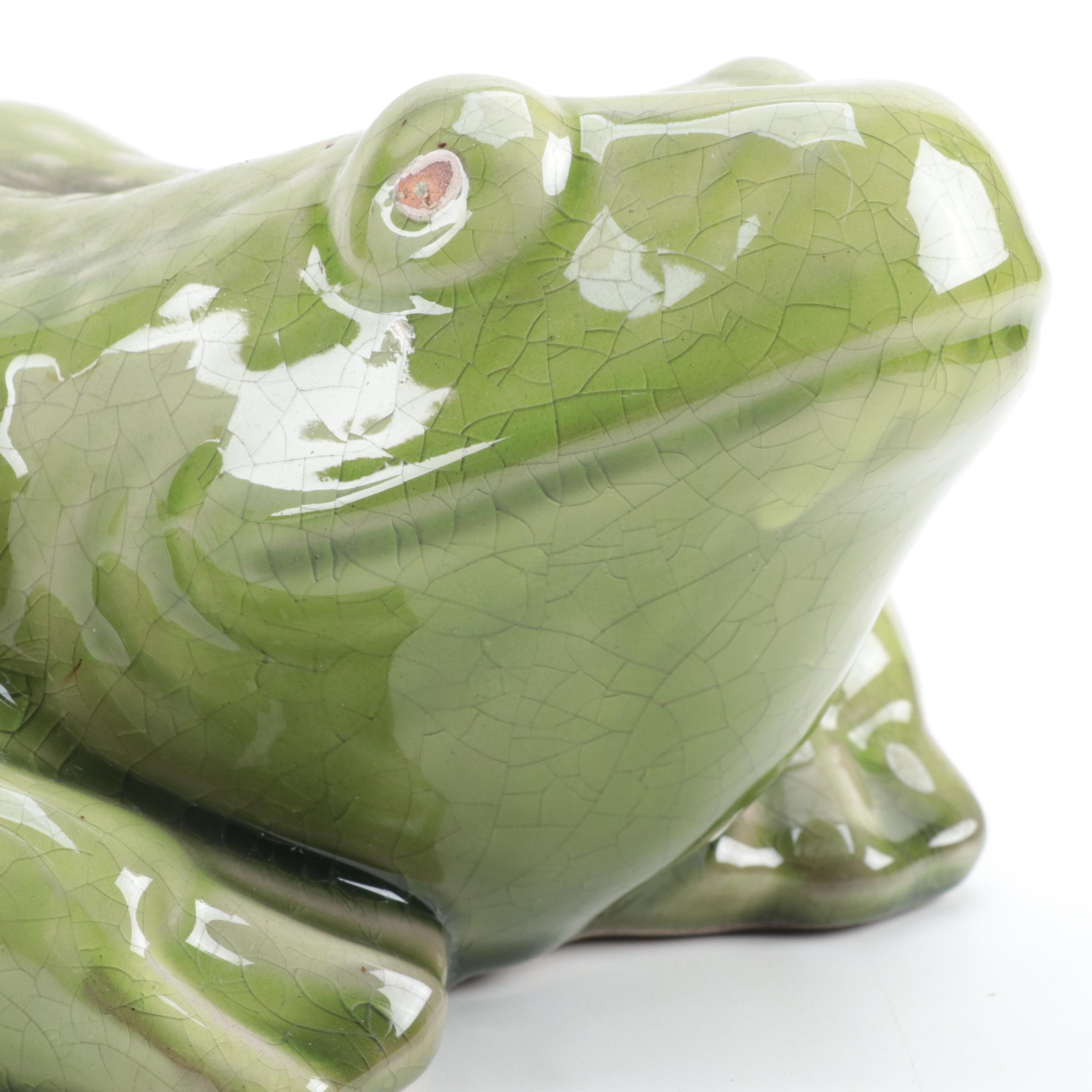 Green-Glazed Ceramic Frog Figurine