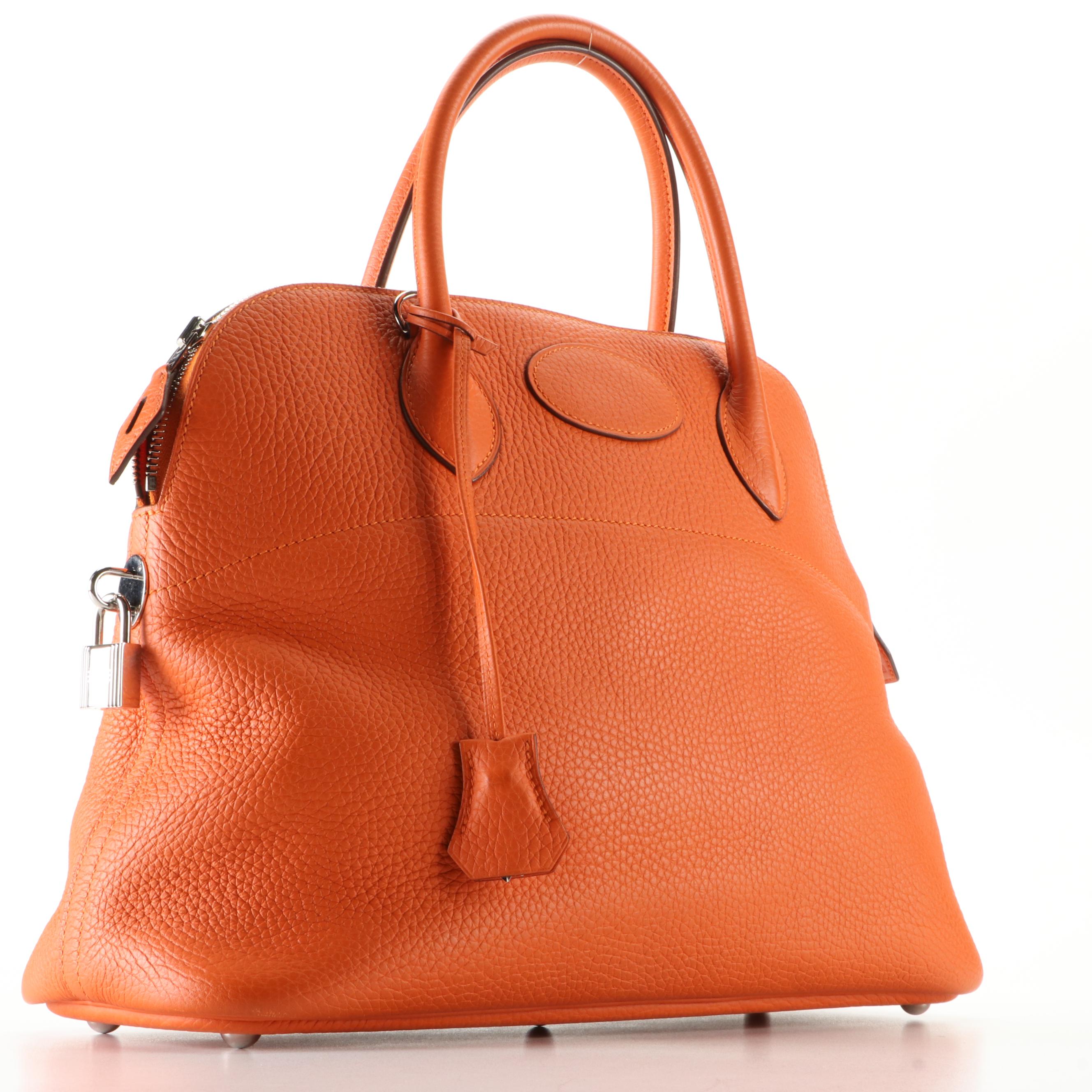 Hermès Bolide 35 Domed Handbag in Orange Clemence Leather