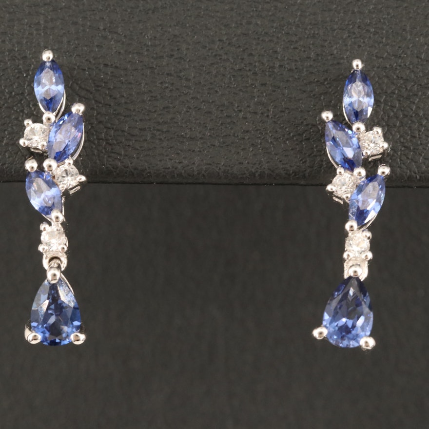 Sterling Sapphire and White Sapphire Earrings