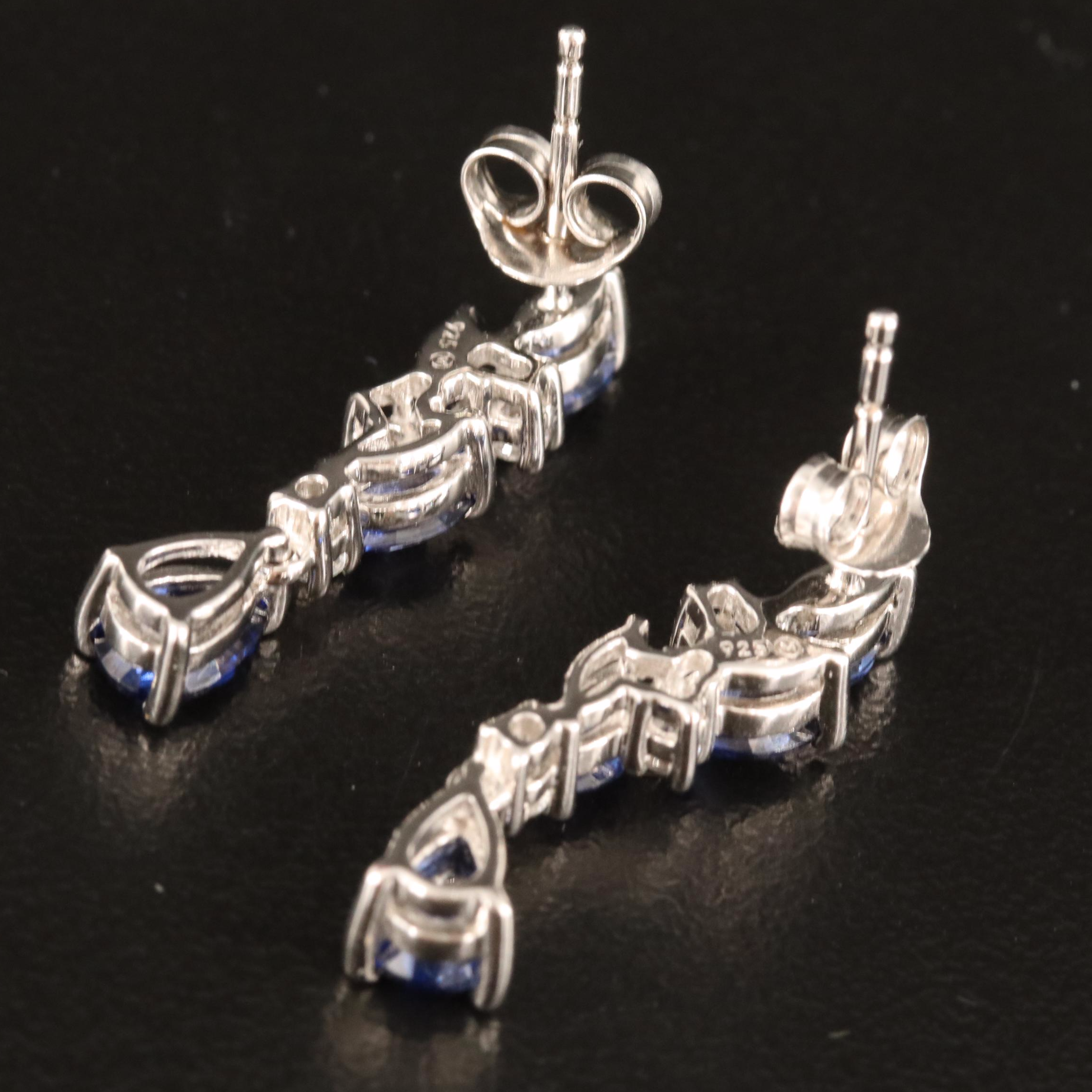 Sterling Sapphire and White Sapphire Earrings