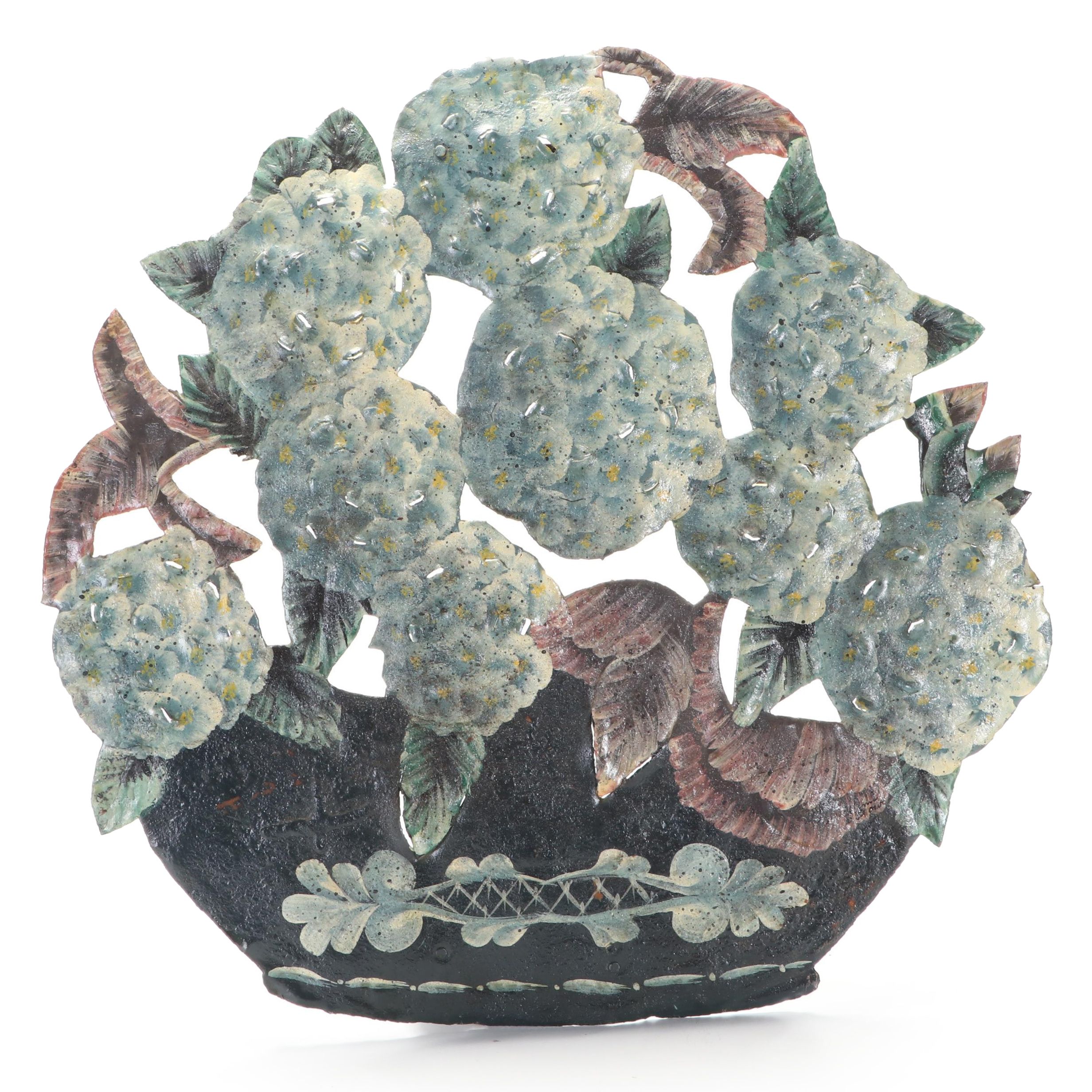 Painted Metal Potted Hydrangea Fireplace Screen