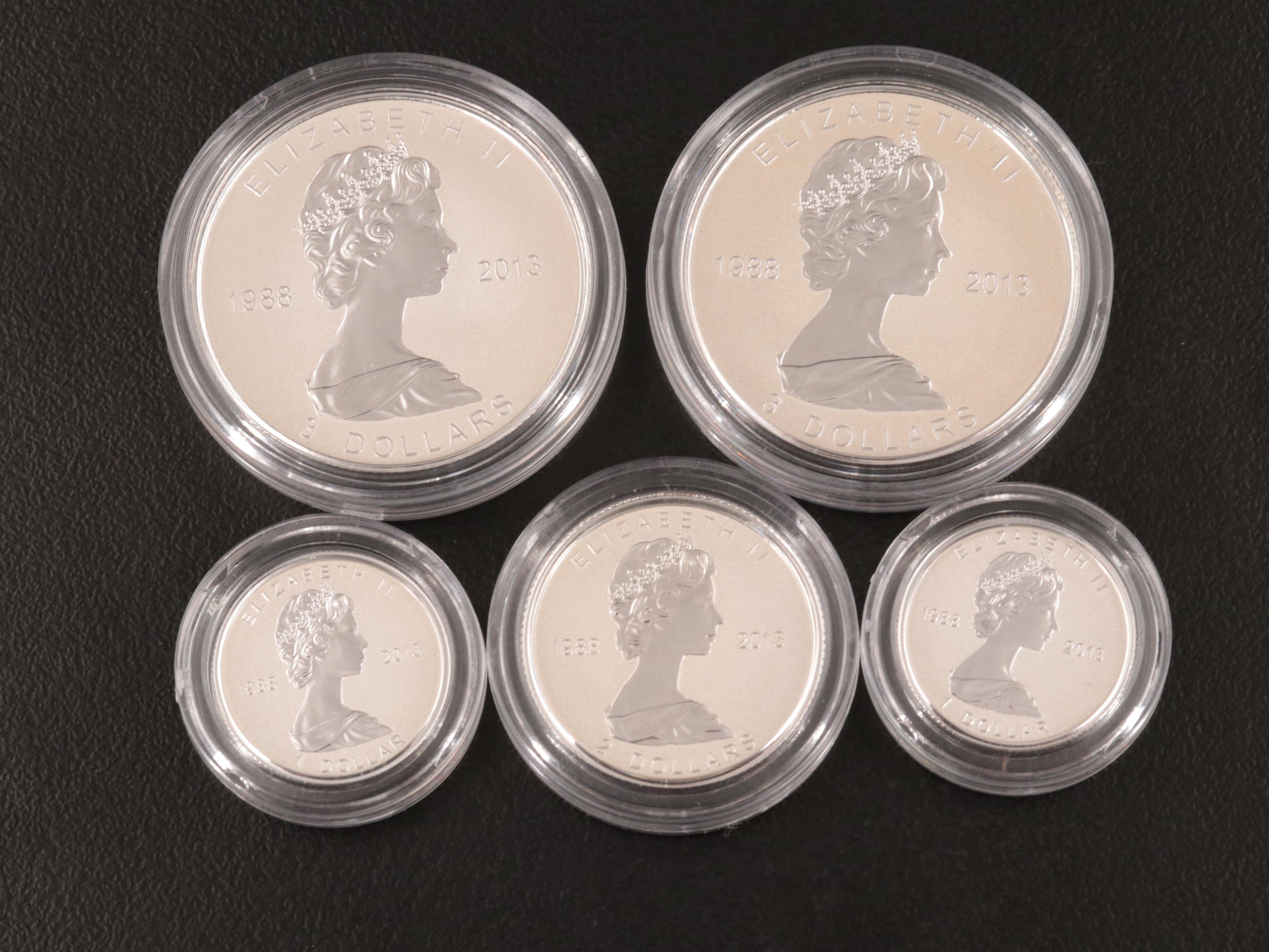 Six Canadian .9999 Fine Silver Maple Leaf Coins